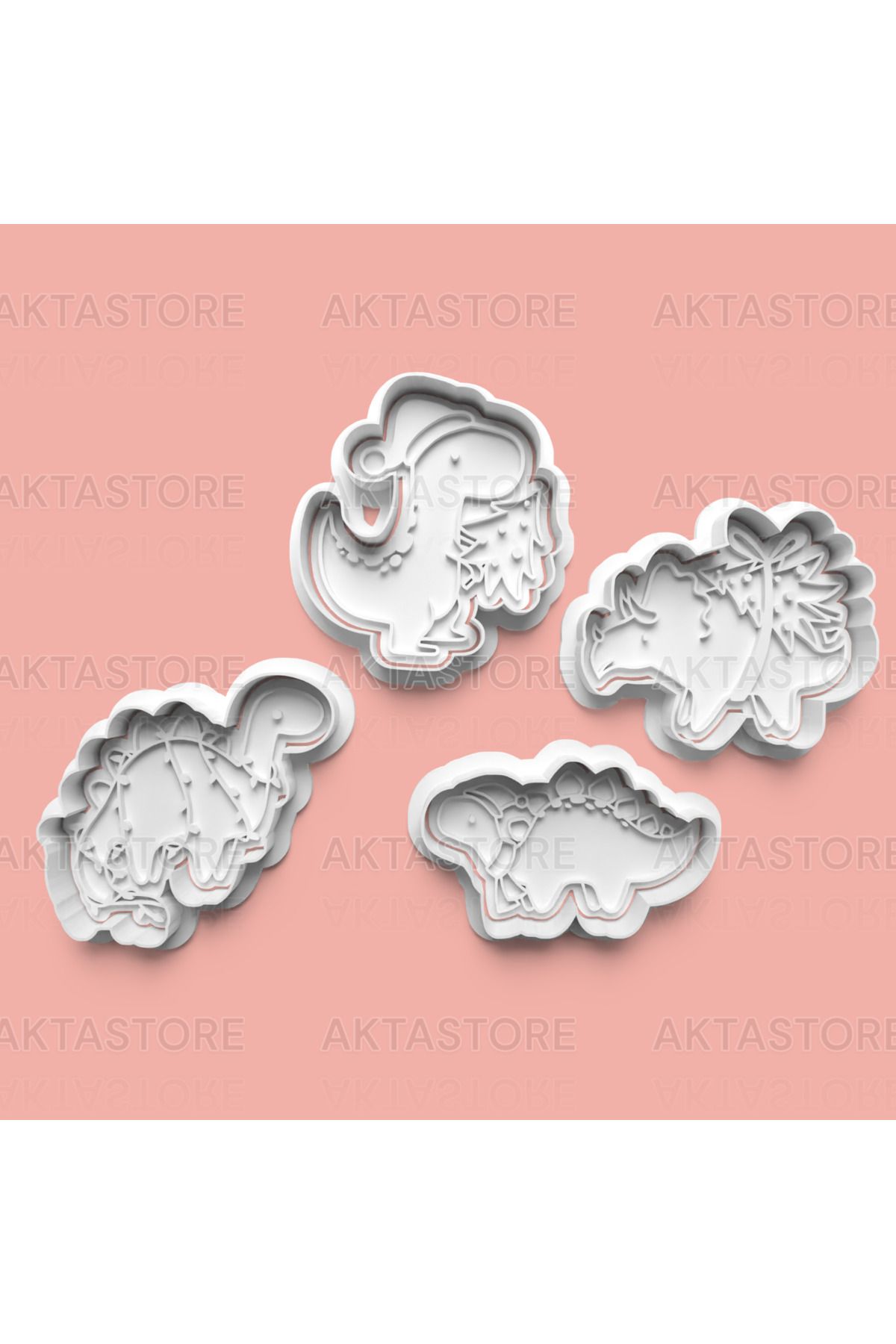 AKTASTORE Yılbaşı Dinozor Teması Kurabiye Kalıbı 4'lü set