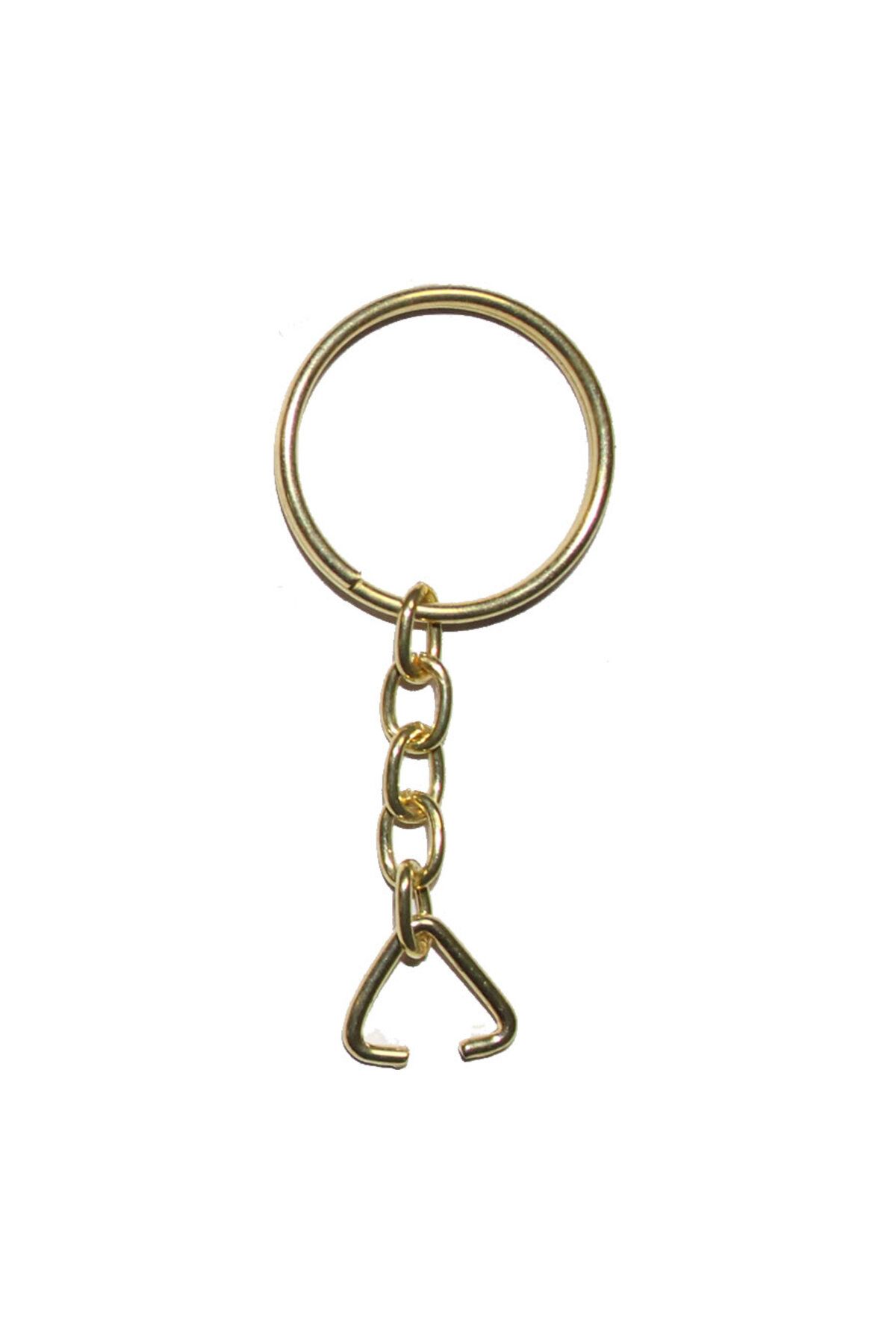 ÖYKÜ VE YİĞİT Anahtarlık Halkası, Halka + Zincir + Üçgen, 24mm, Altın, Sarı, 1 Adet