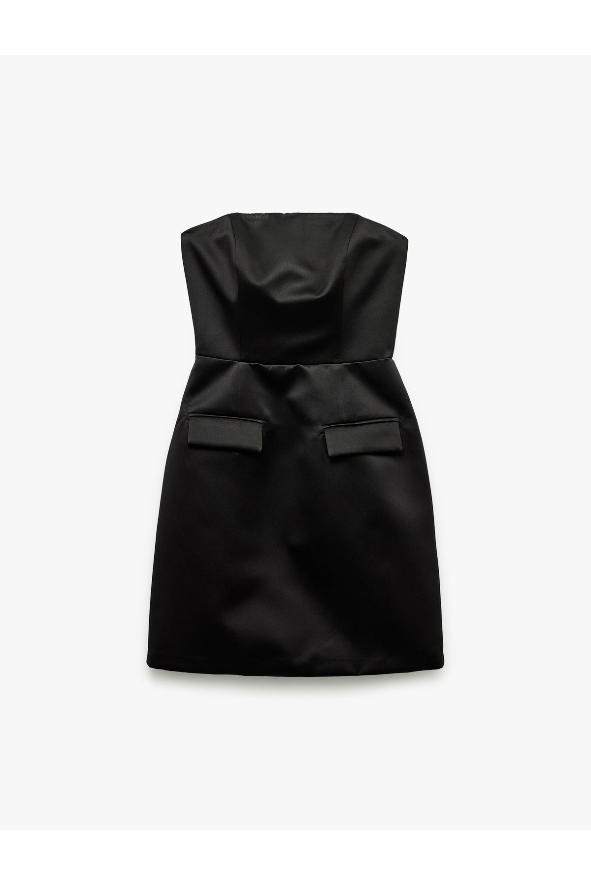 Koton Straplez Yaka Cep Detaylı Saten Bodycon Kolsuz Dar Kesim Mini Abiye Elbise