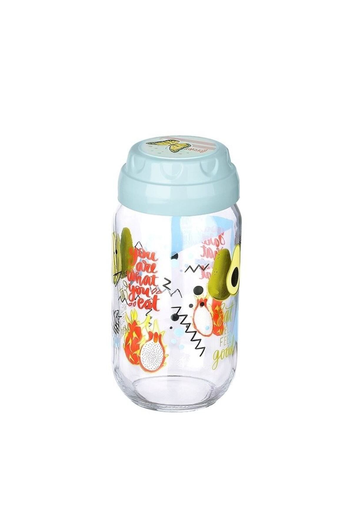 Toptan Bulurum Vintage Dekoratif Desenli Cam Kavanoz 1000 ml - 33,8 oz - Avokado