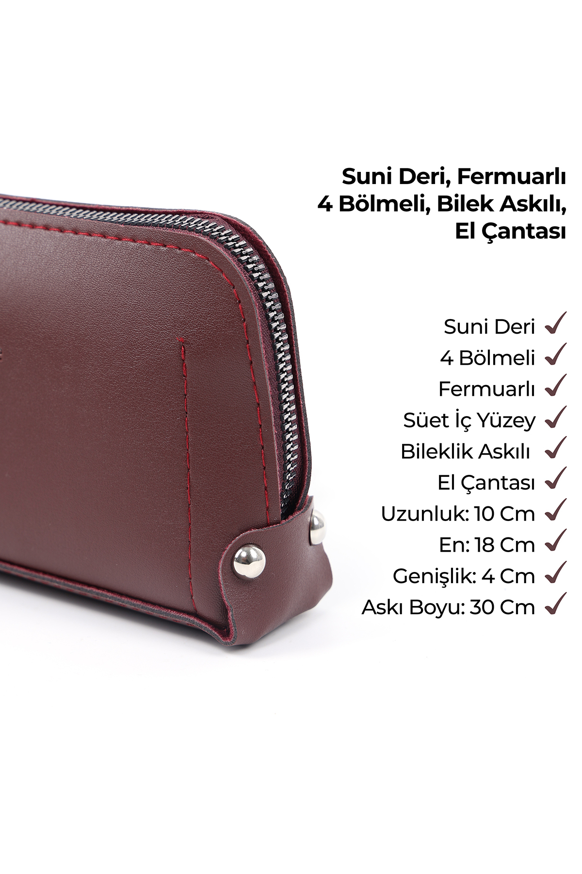 SHAKA Bordo Shk222 Suni Deri, Fermuarlı ,4 Bölmeli ,Askılı Telefon Cüzdanı ve El Çantası görsel 7