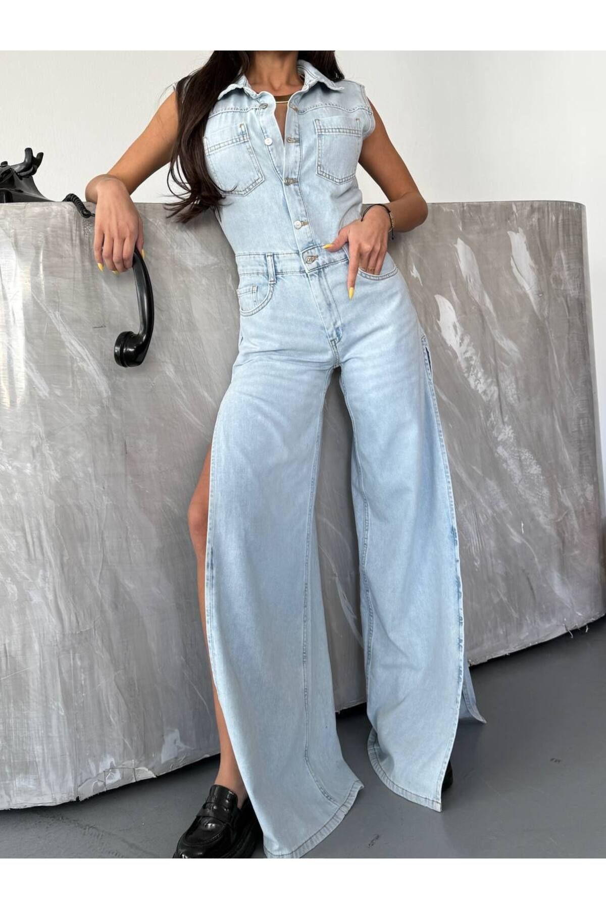 DENİKK TREND ÖZEL TASARIM RAHAT KALIP BOL PAÇA PALAZZO DENİM JEAN PANTOLON 30