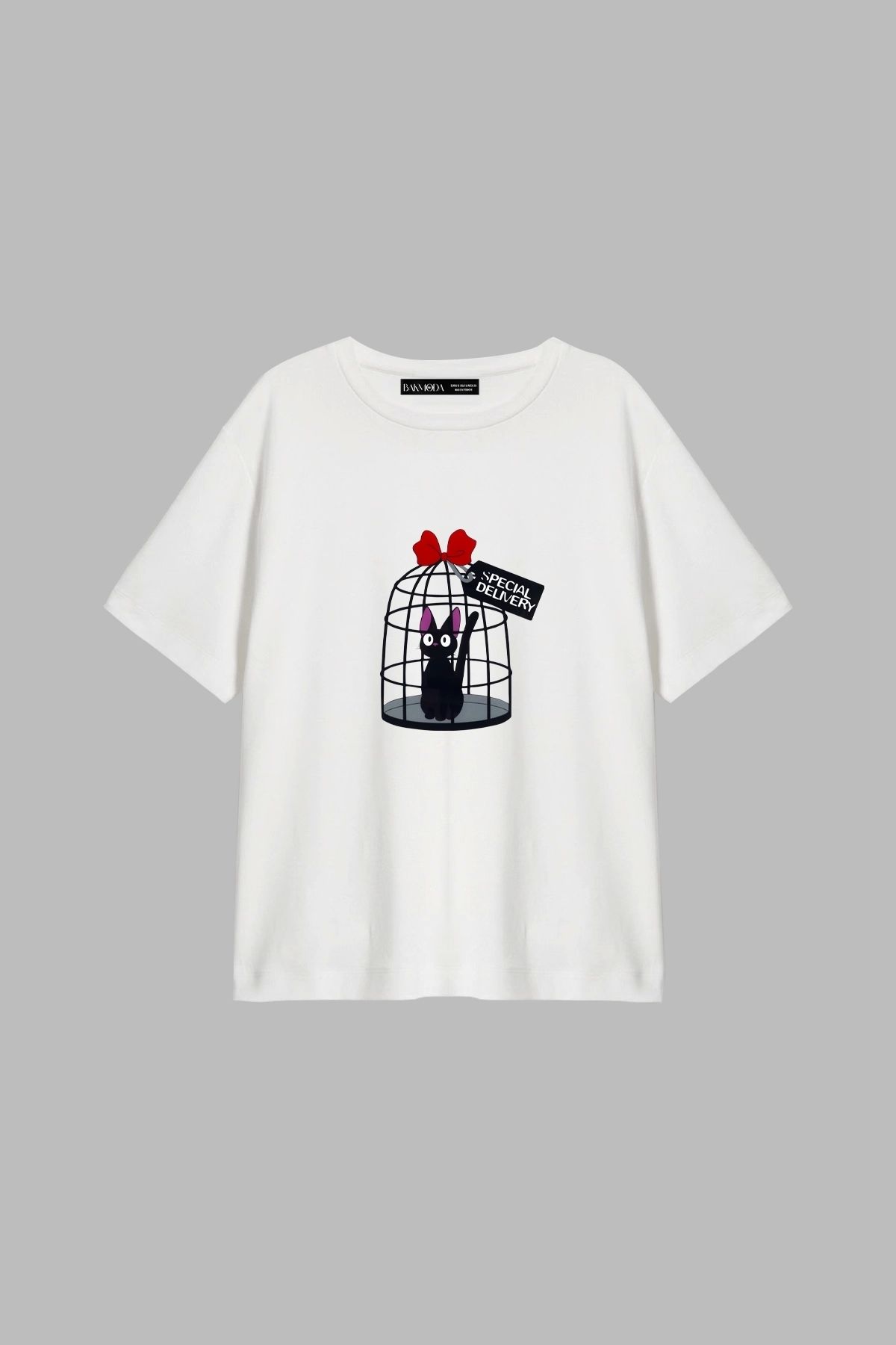 CİNEMA MODA Special Delivery Jiji Baskılı Relaxed Fit Beyaz Kadın Tshirt