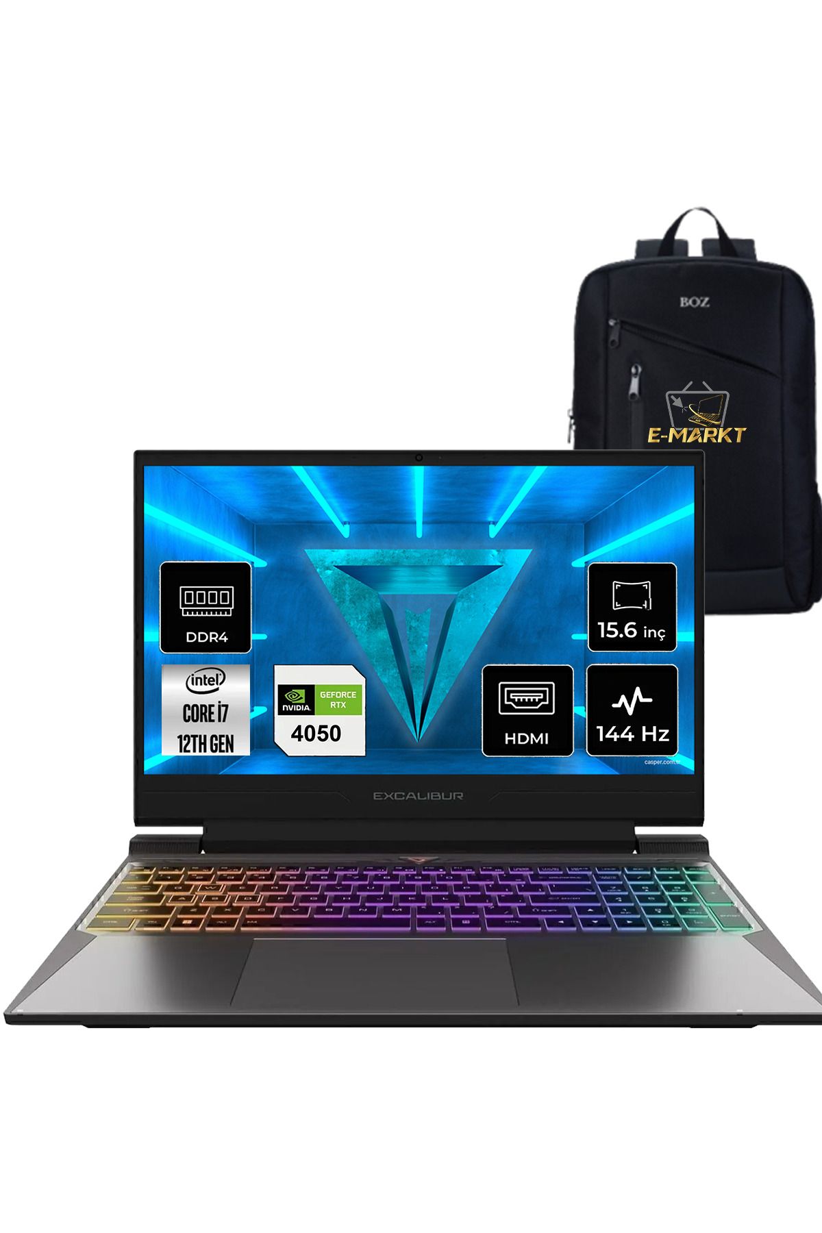 CASPER Excalibur G870 i7-12700H 24GB 4 TB SSD 6GB RTX4050 W11 15.6" Gaming Laptop 144Hz +Boz Çanta