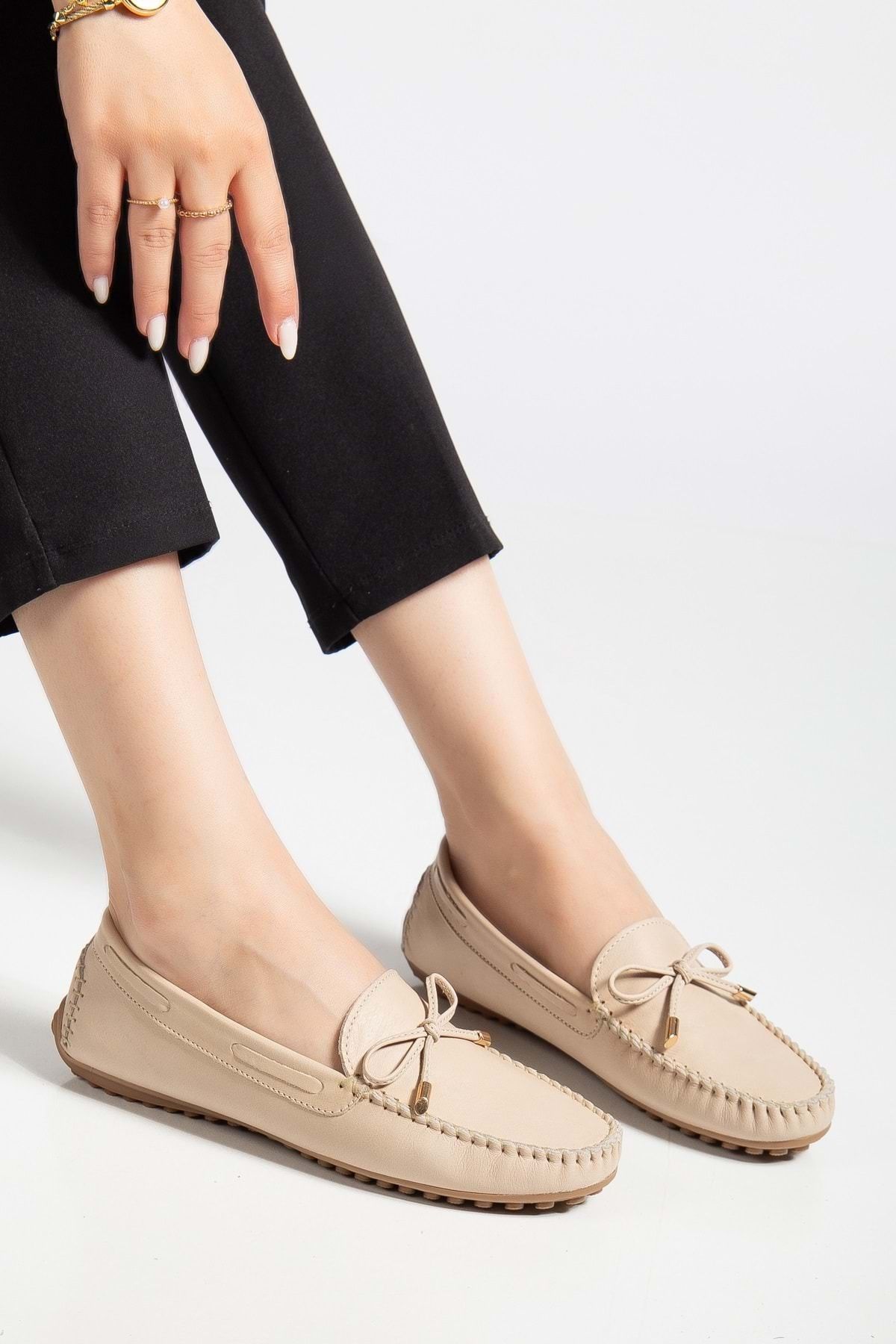 ANALİN SHOES Kadın Hakiki Deri Klasik Loafer - Bej
