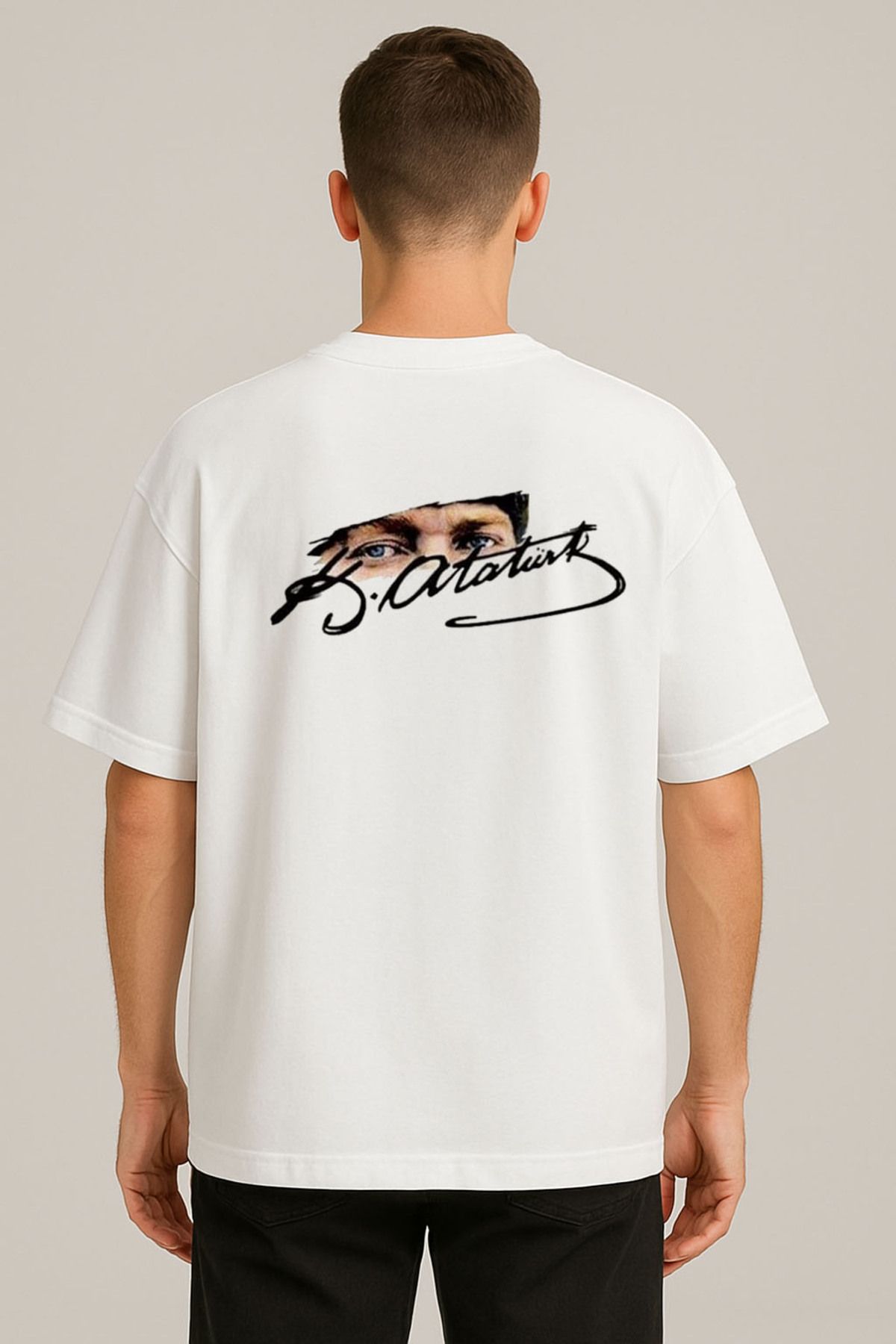 sielta Mustafa Kemal Atatürk Baskılı Oversize Erkek Pamuklu Tişört T-shirt