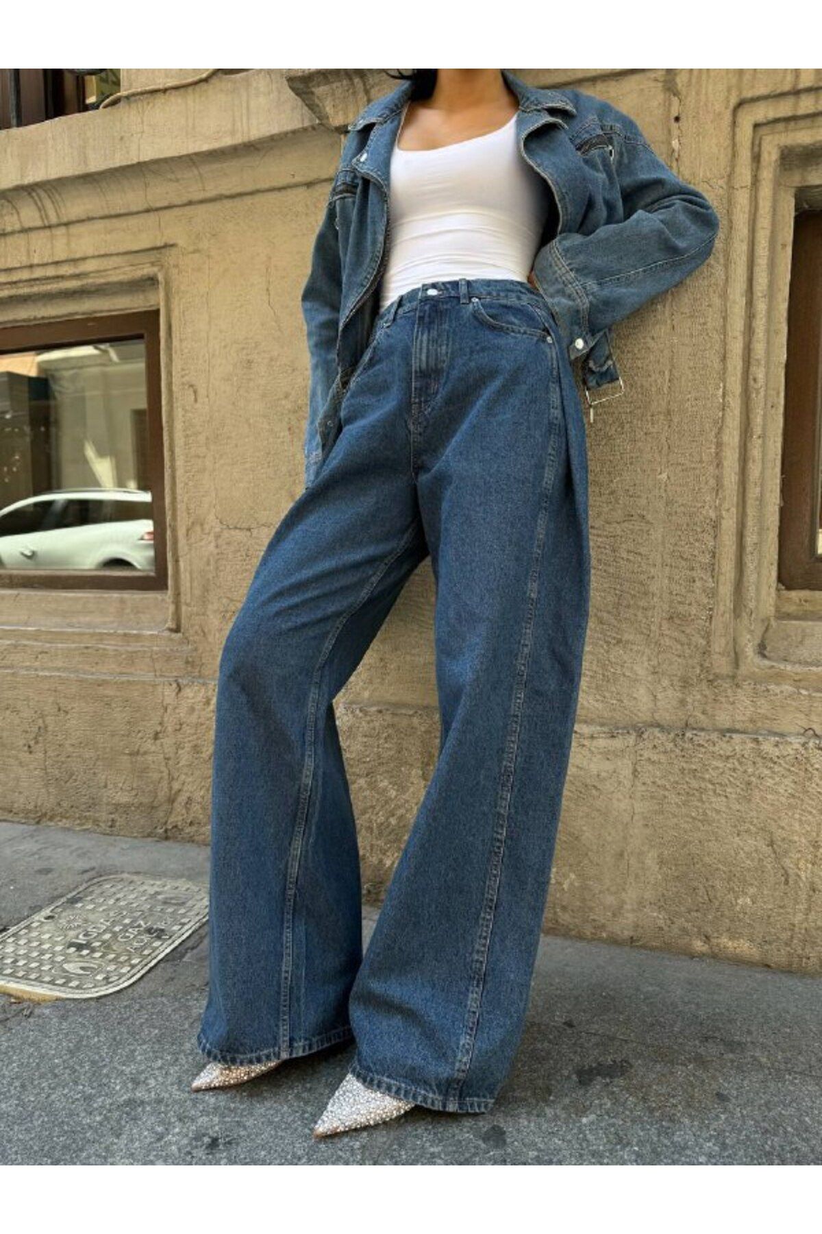 DENİKK TREND ÖZEL TASARIM RAHAT KALIP BOL PAÇA PALAZZO DENİM JEAN PANTOLON 30