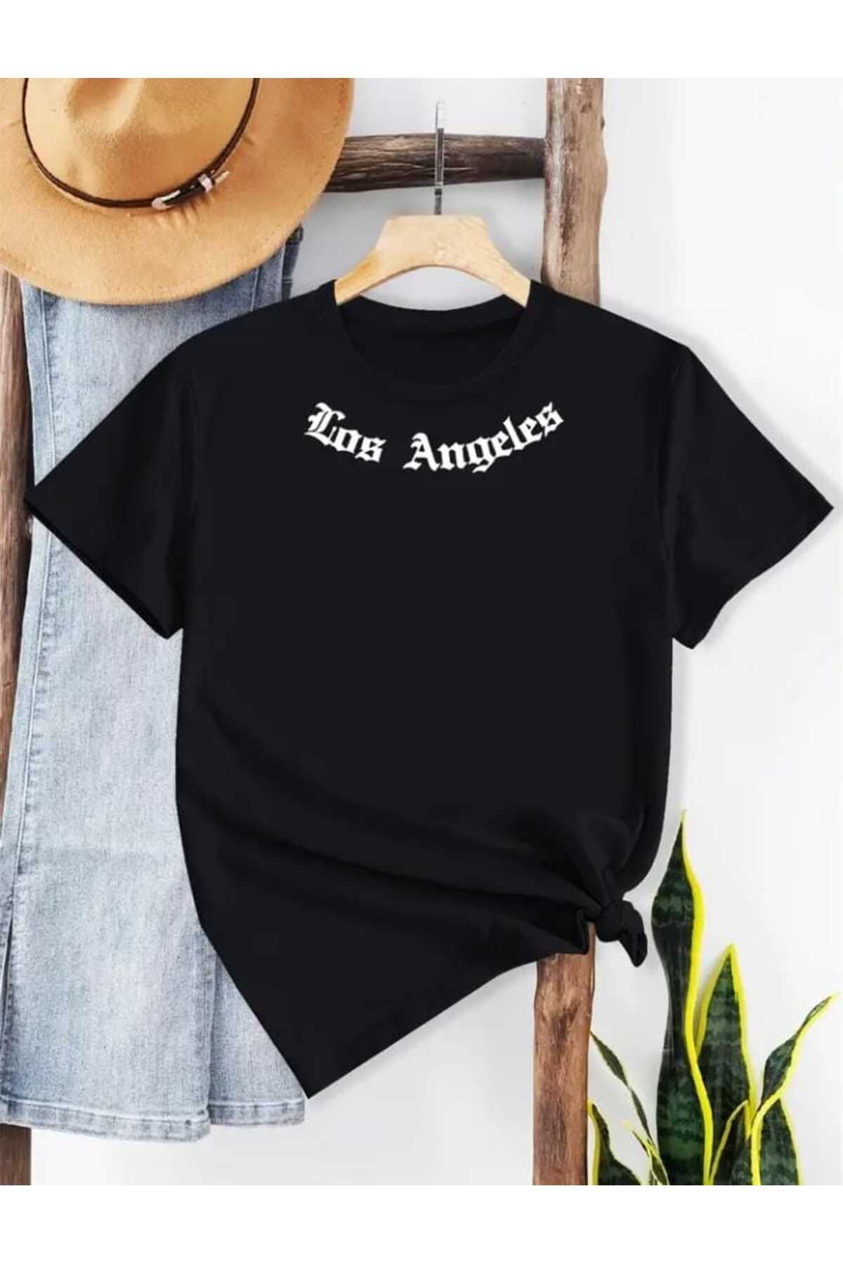 TekTarzz Unisex Los Angeles Yaka Detaylı Baskı Tasarımlı Trend Tshirt