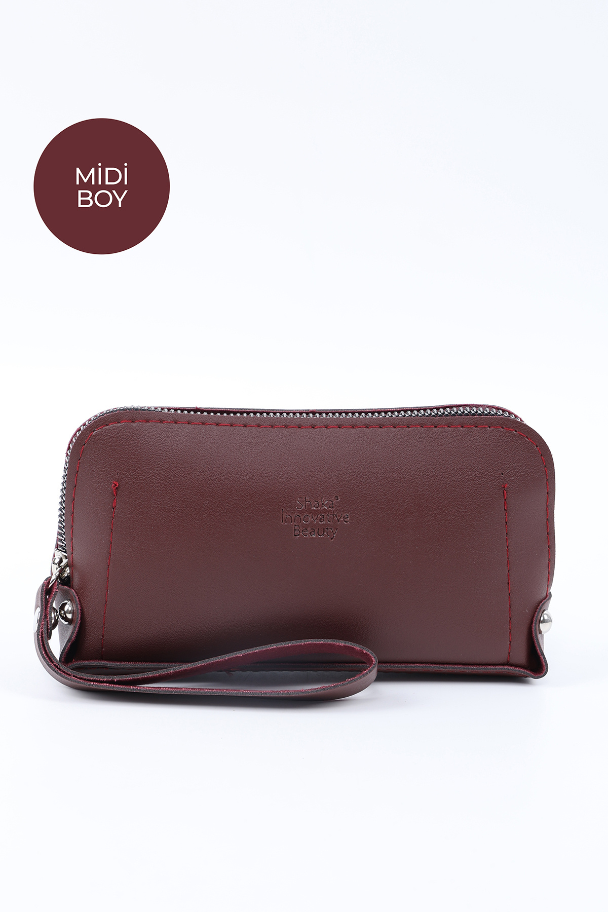 SHAKA Bordo Shk222 Suni Deri, Fermuarlı ,4 Bölmeli ,Askılı Telefon Cüzdanı ve El Çantası