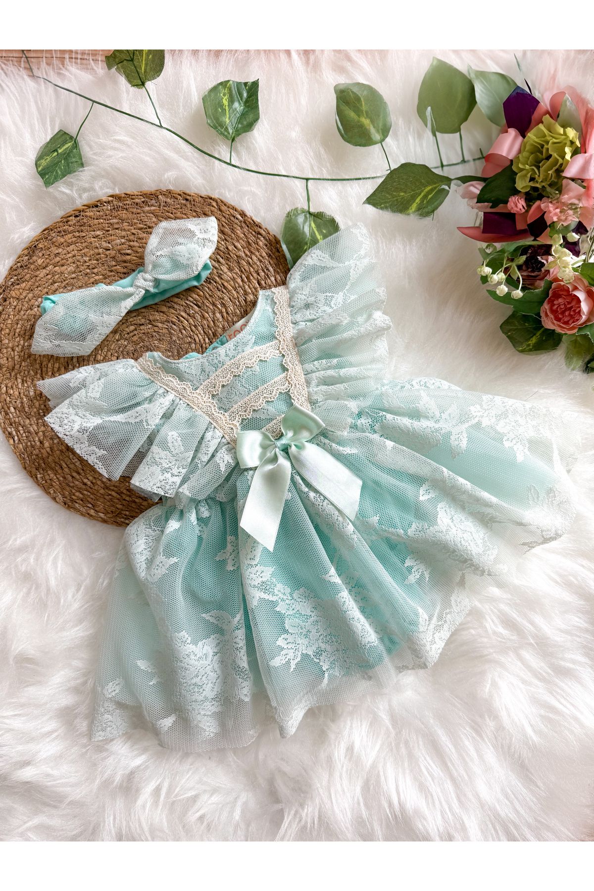 aysskids Liya 2 Bandanalı Tütü Doğum Günü Özel Gün Bayramlık Kız Bebek Romper