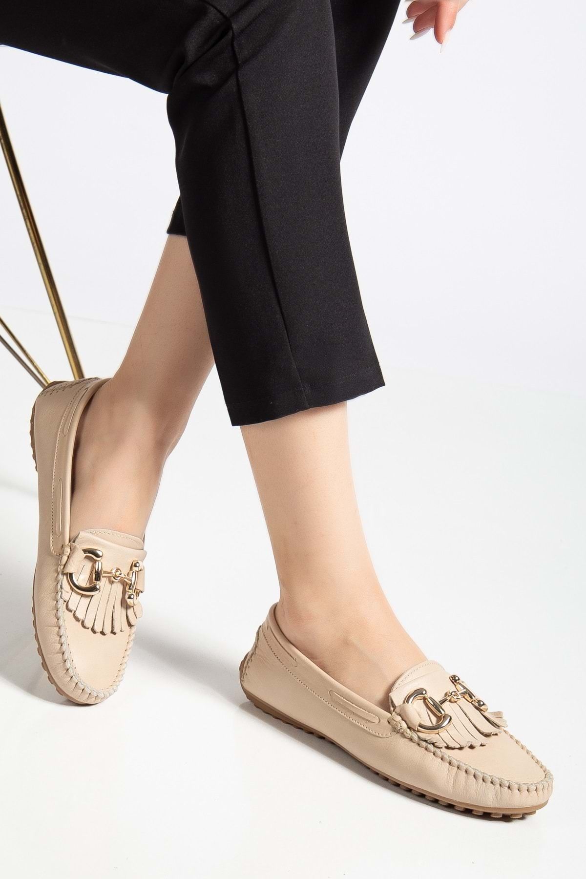 ANALİN SHOES Deri Tokalı Klasik Loafer Ayakkabı - Bej