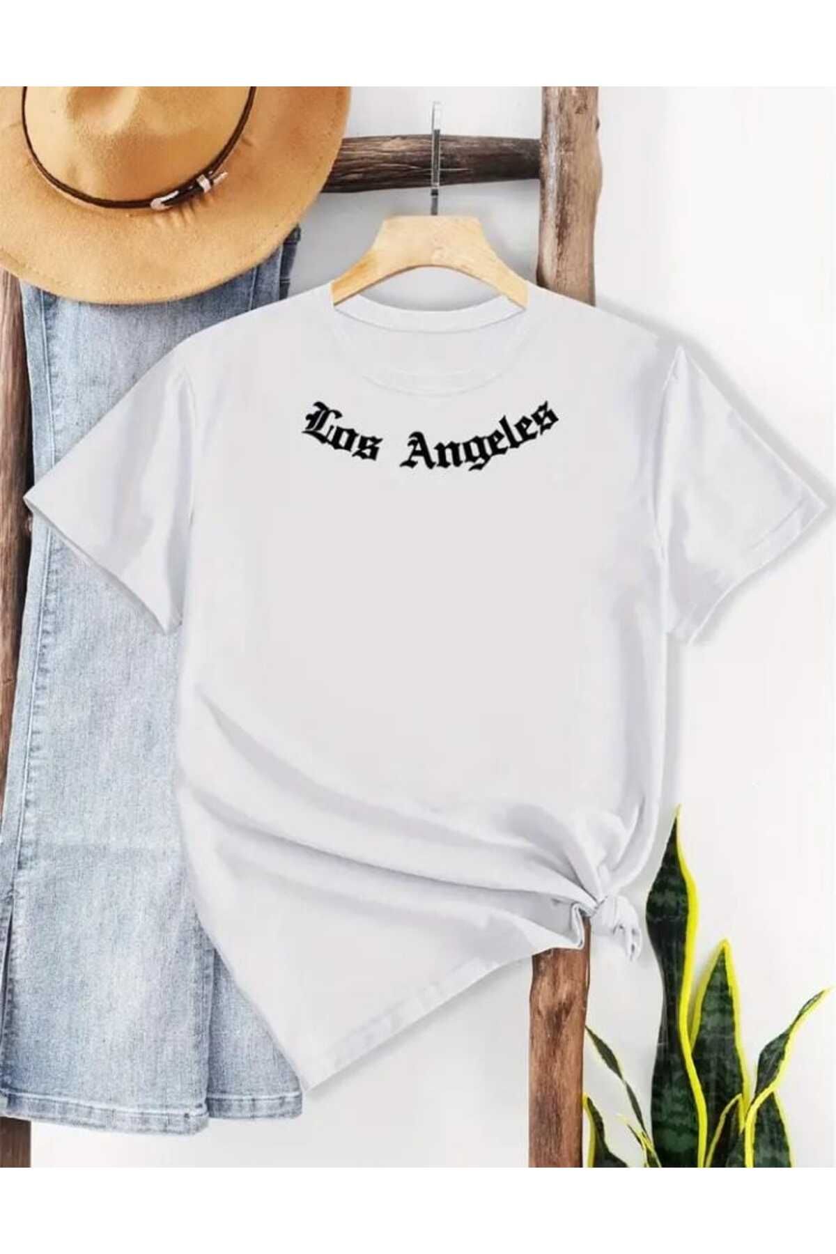 TekTarzz Unisex Los Angeles Yaka Detaylı Baskı Tasarımlı Trend Tshirt