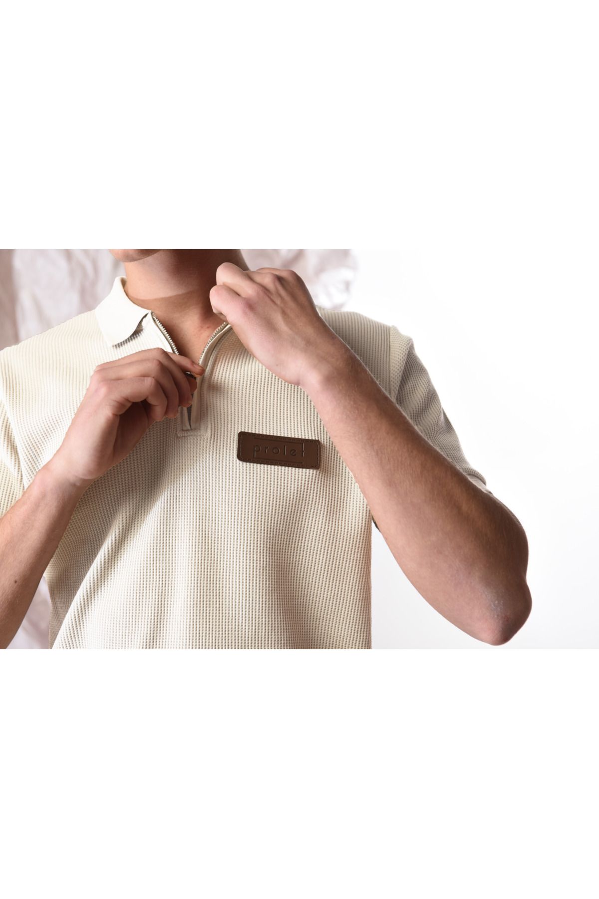 PROLET Fermuarlı Erkek Waffle Polo T-Shirt