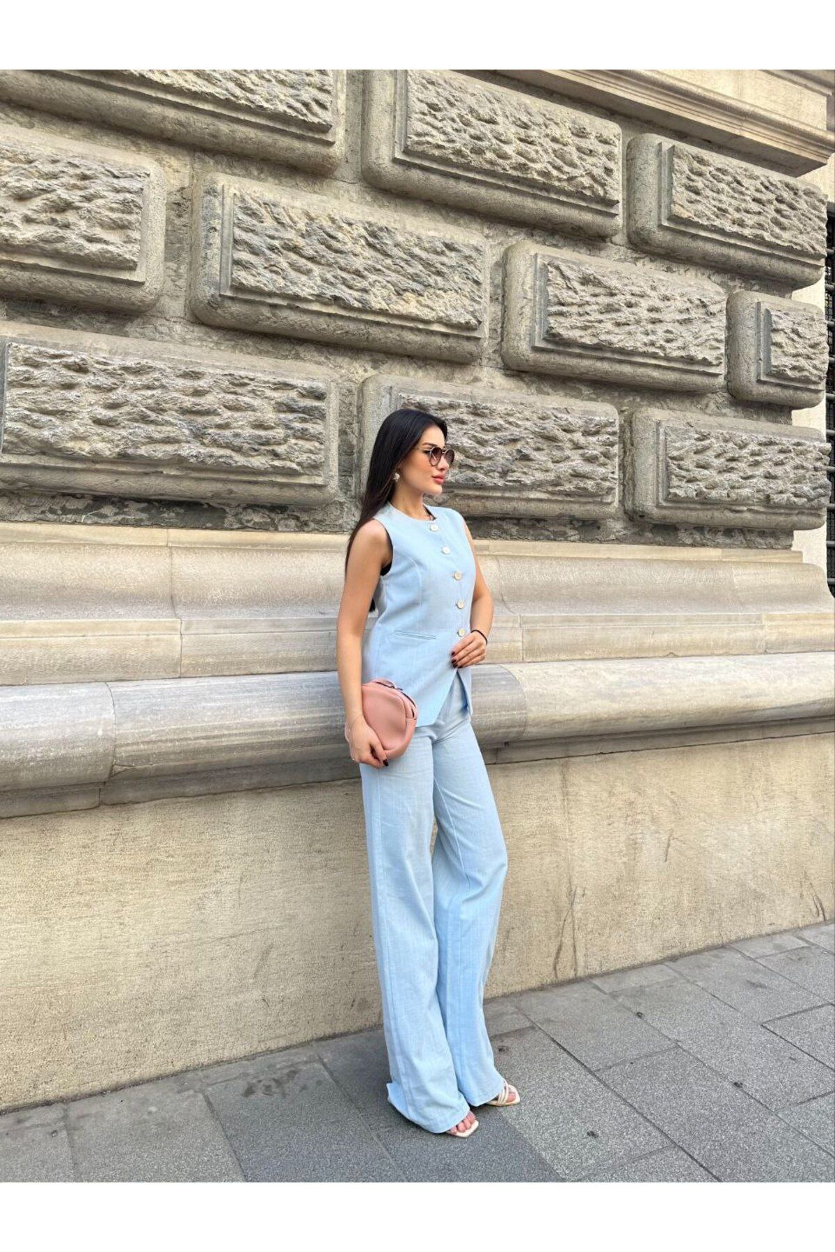 Castivo Fashion olsuz Düğmeli Ceket ve Palazzo Pantolon