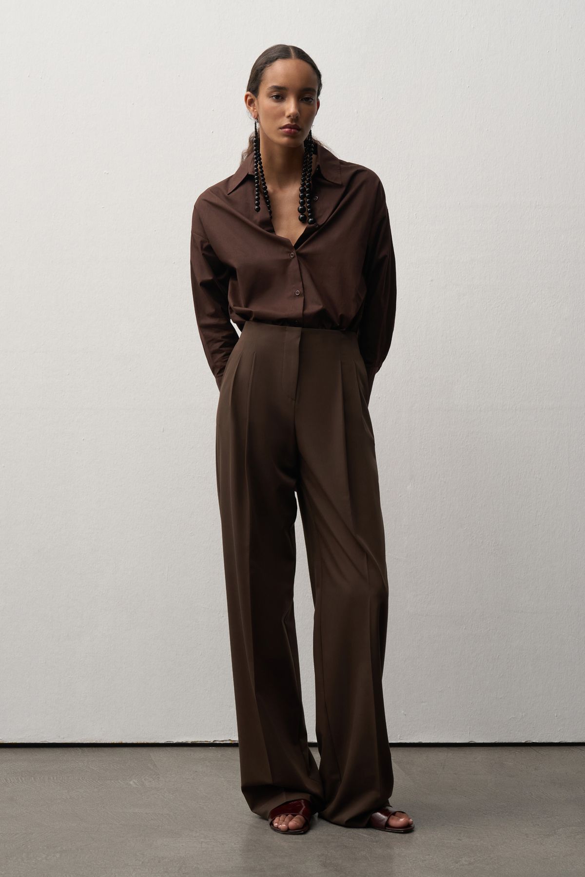 mathilda store Kadın Acı Kahve Limited Edition Bel Detaylı Pantolon
