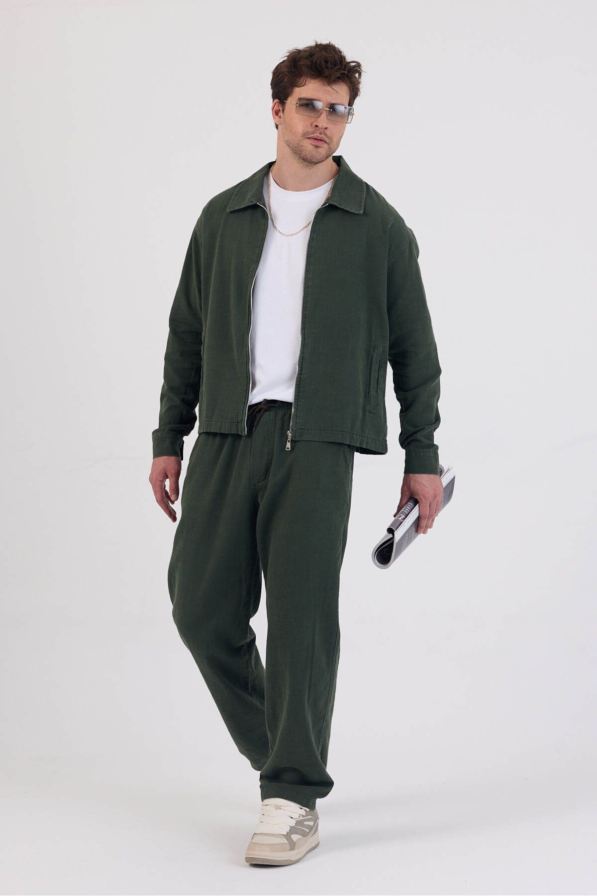 Cosplay Fermuarlı Ceket Pantalon İkili Takım Erkek Relax Fit Yıkamalı