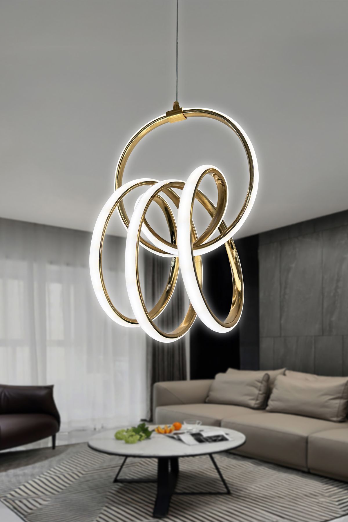RSCOLLECTIONS Fokus Modern (yüksek ışık gücü) Sarkıt Led Avize 2.5 mt Ürün Kumandalı Gold