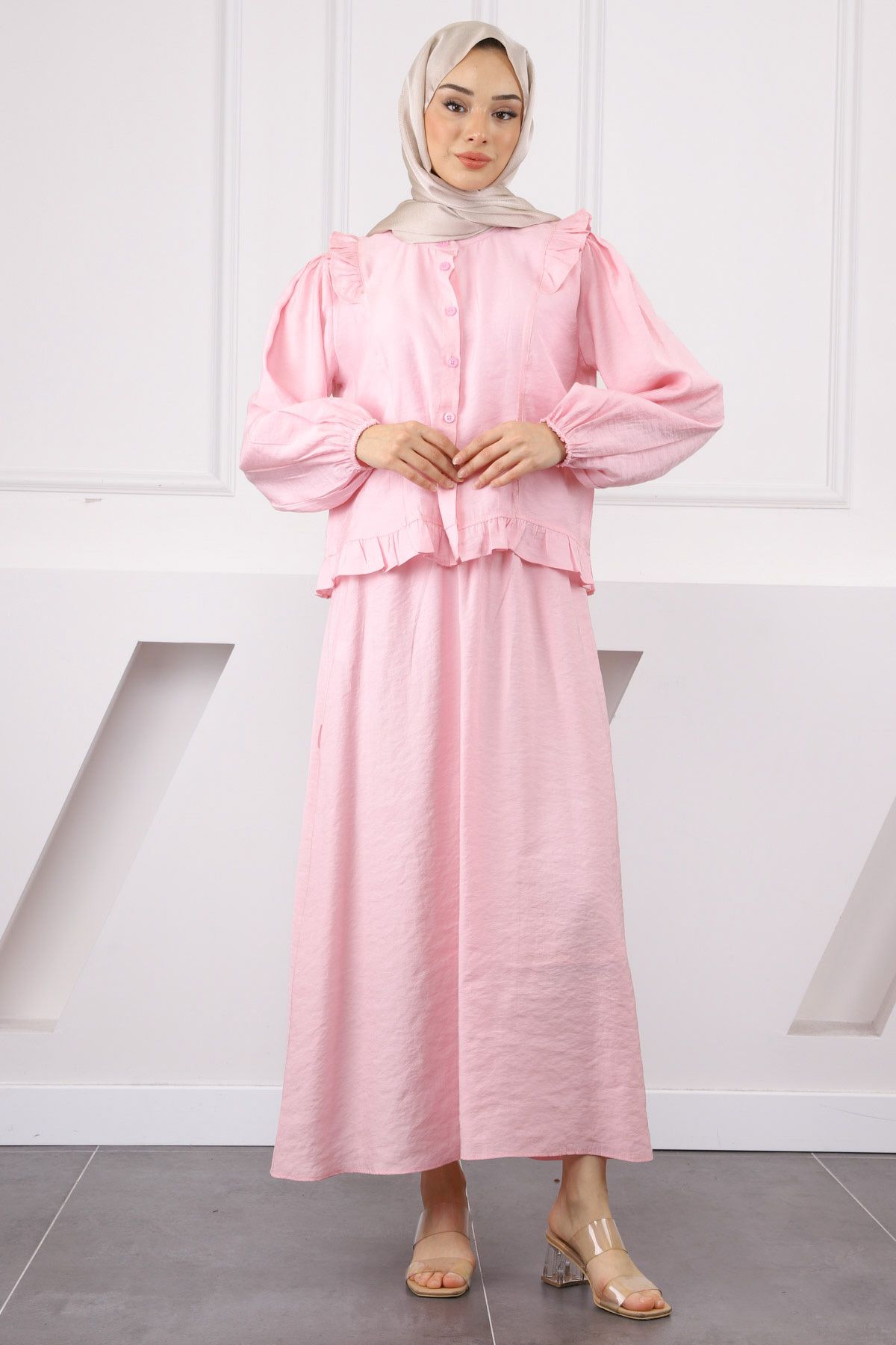 İmajButik Pembe Gömlek Etekli Takım