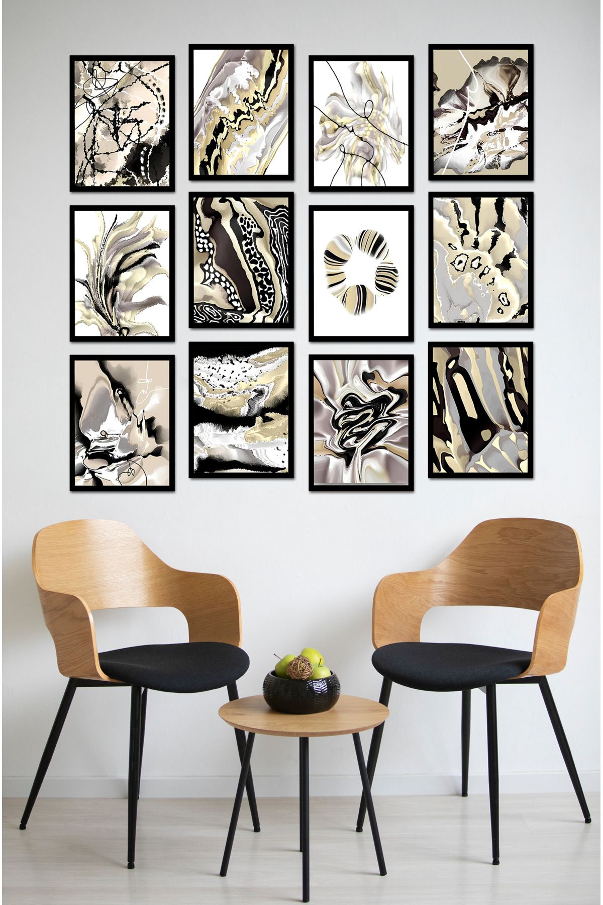 kutuTR Dekorize Mdf Tablo Seti 12 Parça - Salon Oturma Odası İçin Duvar Dekoru Çerçeve Görünümlü ONK SERİ