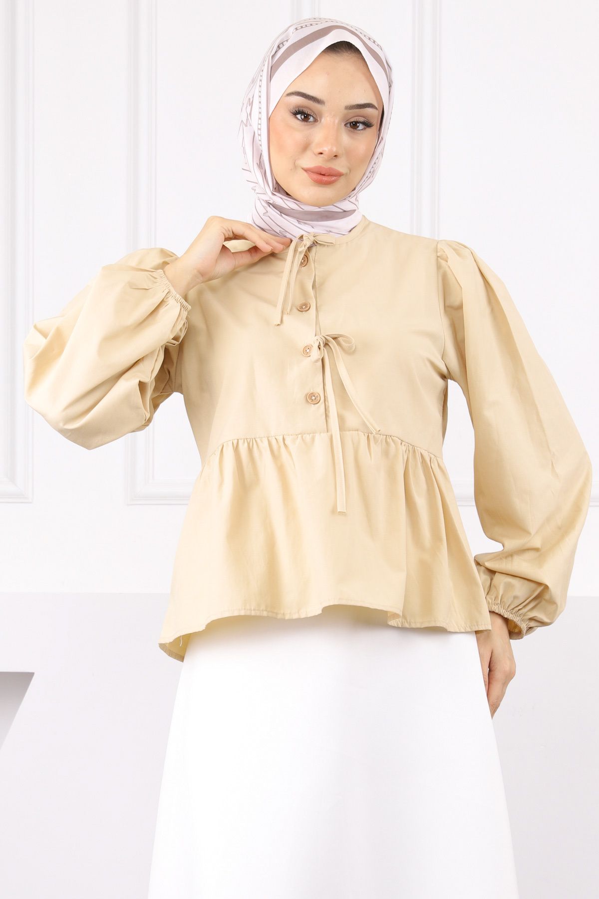 İmajButik Vizon Kol Lastikli Poplin Gömlek