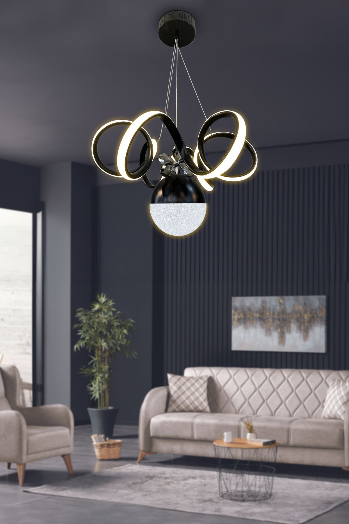 RSCOLLECTIONS Kıvrım Tekli Şeker Toplu Modern Oturması Led Avizesi