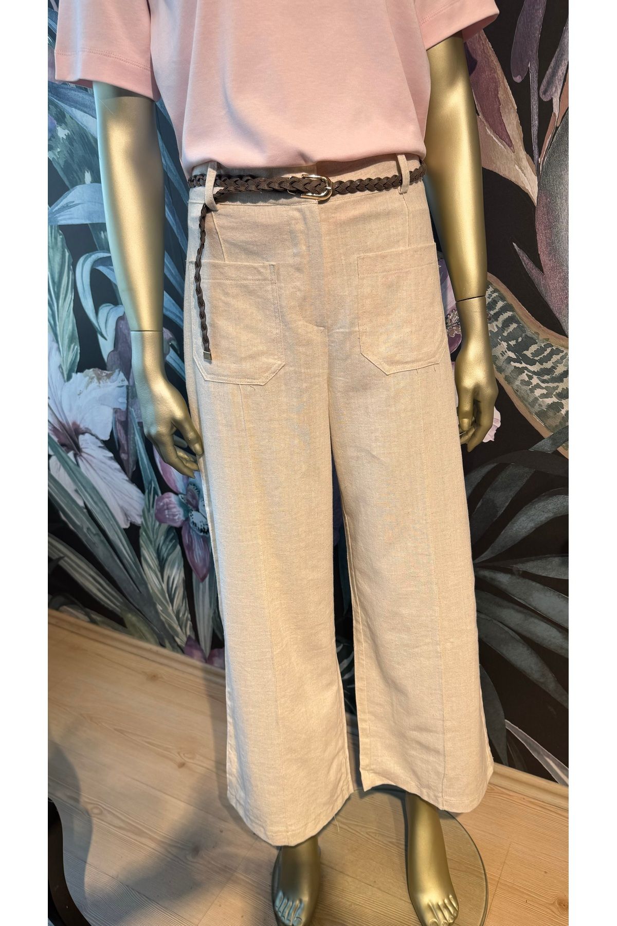 Büşra Butik Kemerli keten pantolon