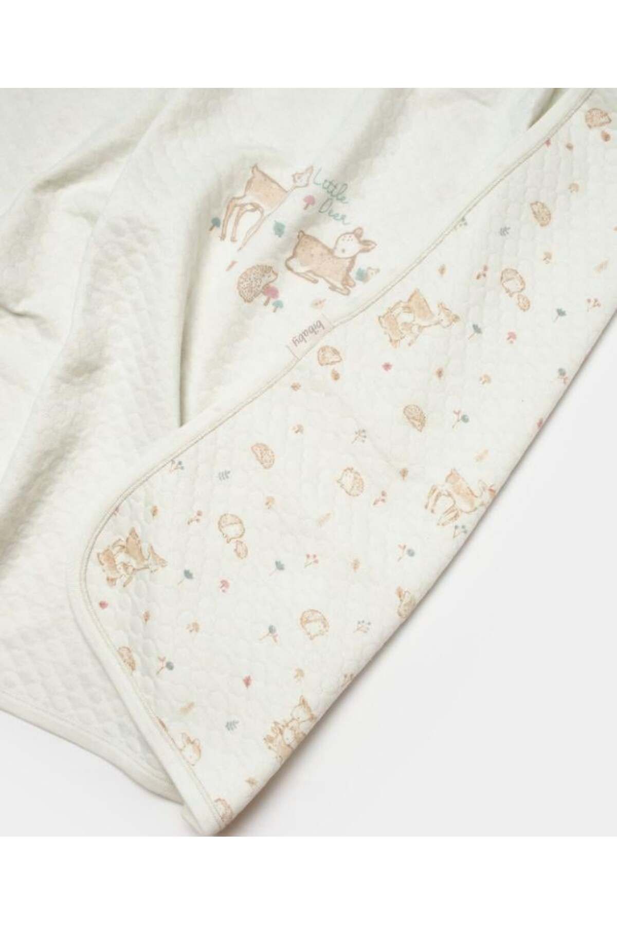 Bibaby Unisex Little Dear Yazılı Yavru Ceylan Baskılı Organik Pamuklu Battaniye