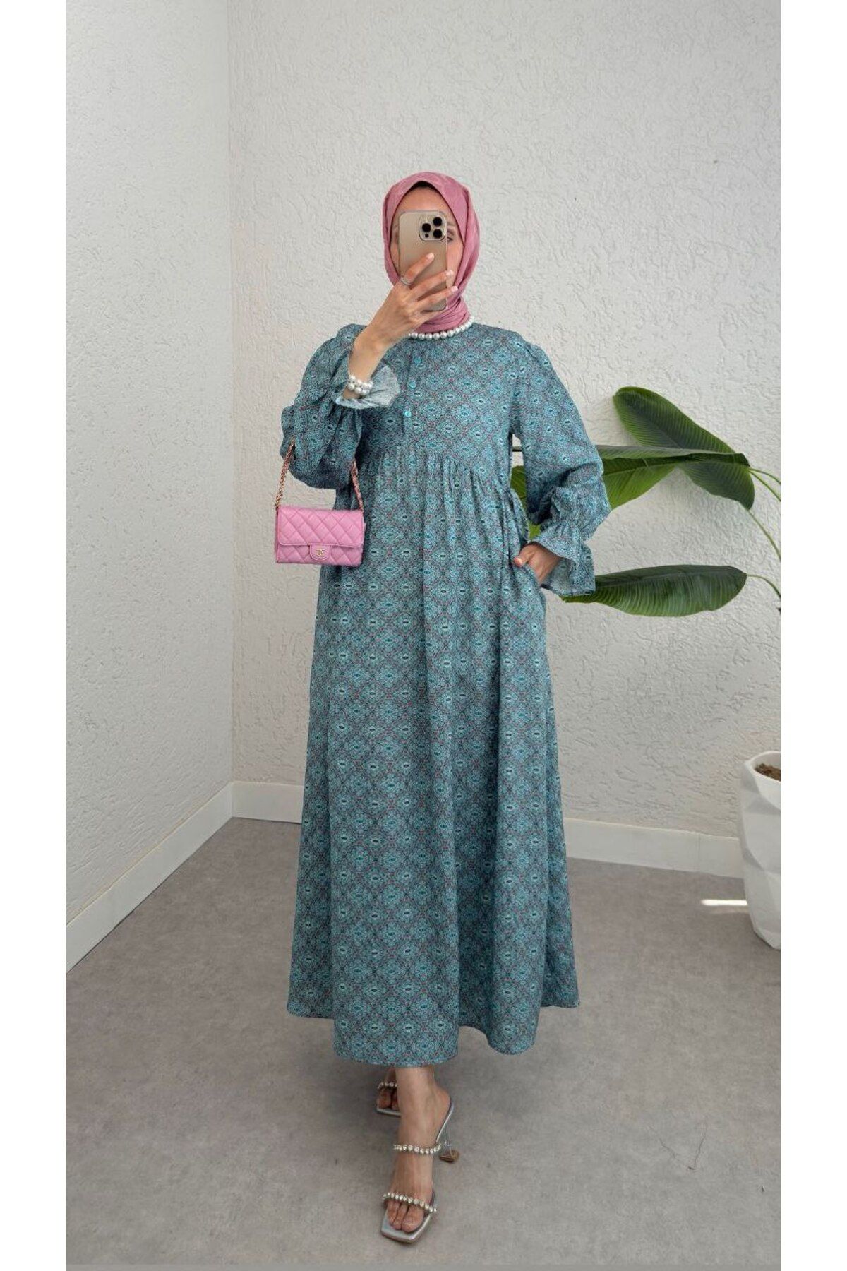 Castivo Fashion Yüksek Bel Salaş Desenli Yazlık Elbise