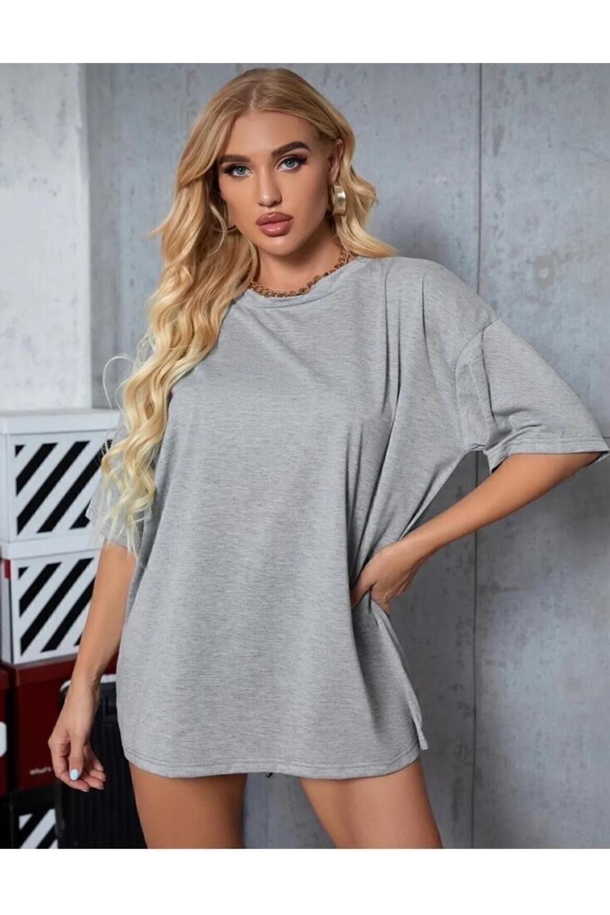 Kuraff Giyim Bisiklet Yaka Pamuk Oversize Boyfriend