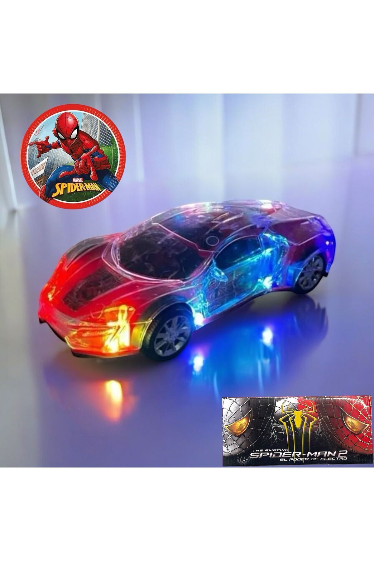 SCOWETTO Örümcek adam Toys Oyuncak Işıklı Müzikli 3d Led Araba Mega 25 Cm