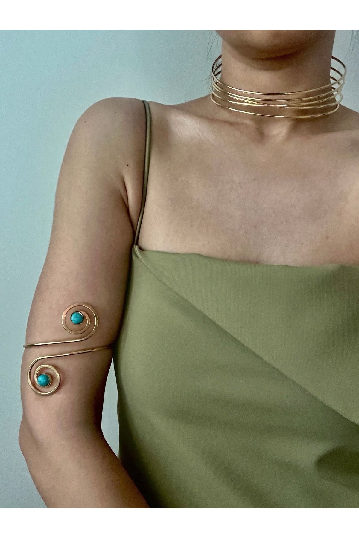 Hoop jewelery turkuaz taşlı bohem pazu bilekliği armcuff