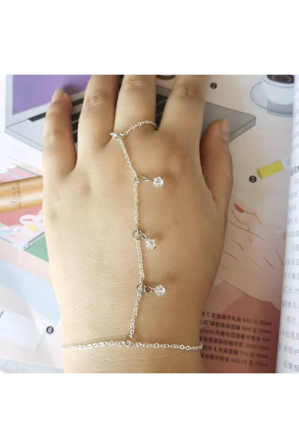 MODAMAYS Gümüş Renk Taşlı Zincir Kadın Şahmeranı b2635m