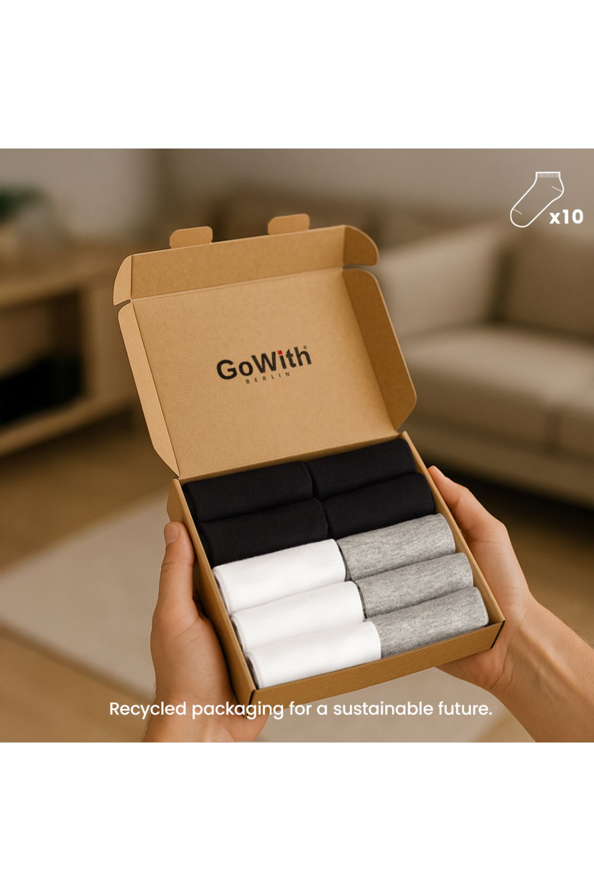 Go With GoWith 10'lu Bambu Premium Dikişsiz Kutulu Nefes Alabilir Erkek Kadın Sneaker Çorap, Likralı 200 İğn