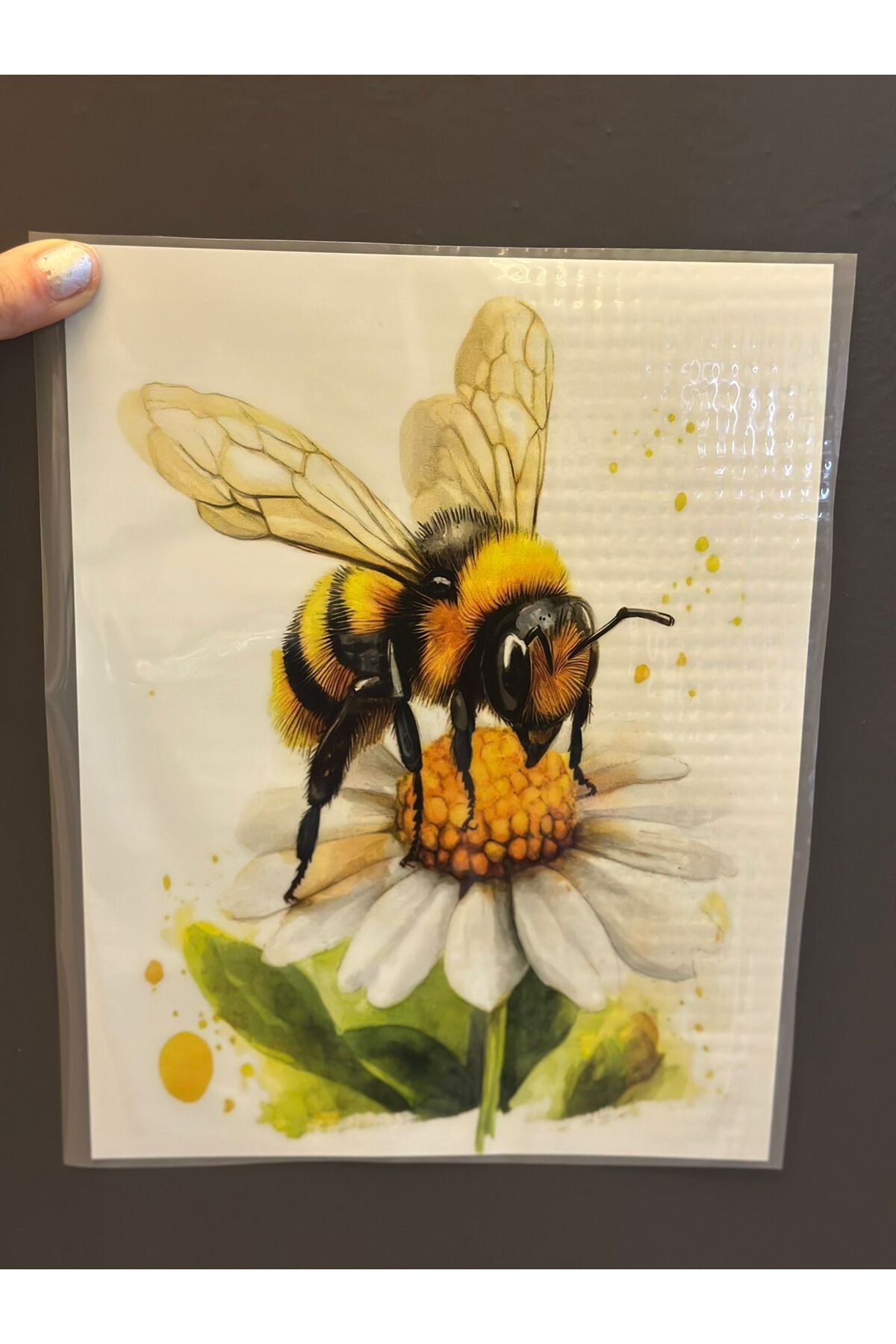 Gönülden Tasarım ÜTÜ İLE YAPIŞAN BAL YAPAN ARI PAPATYA TRANSFER BASKI ARMA 23X18 CM