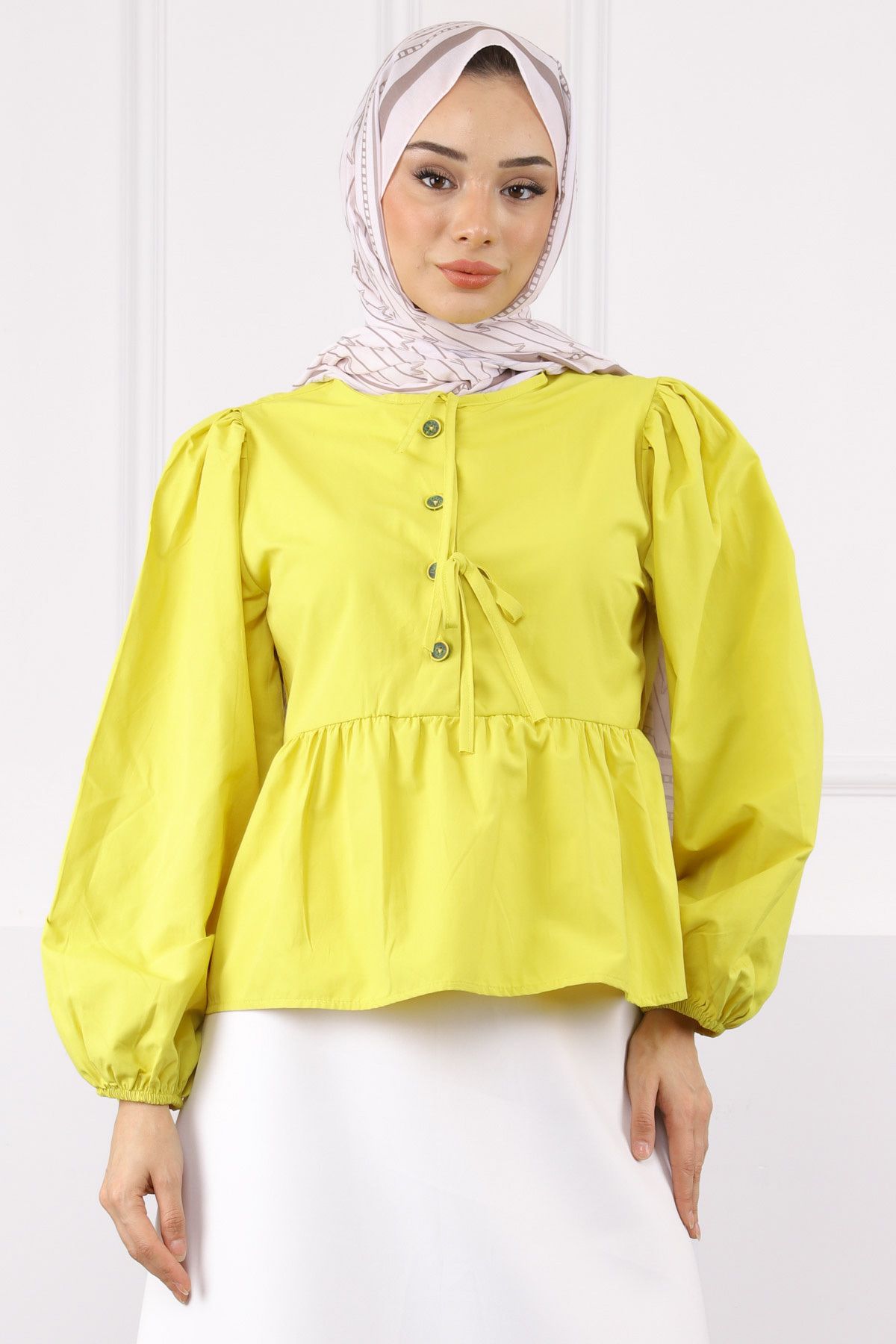 İmajButik Sarı Kol Lastikli Poplin Gömlek
