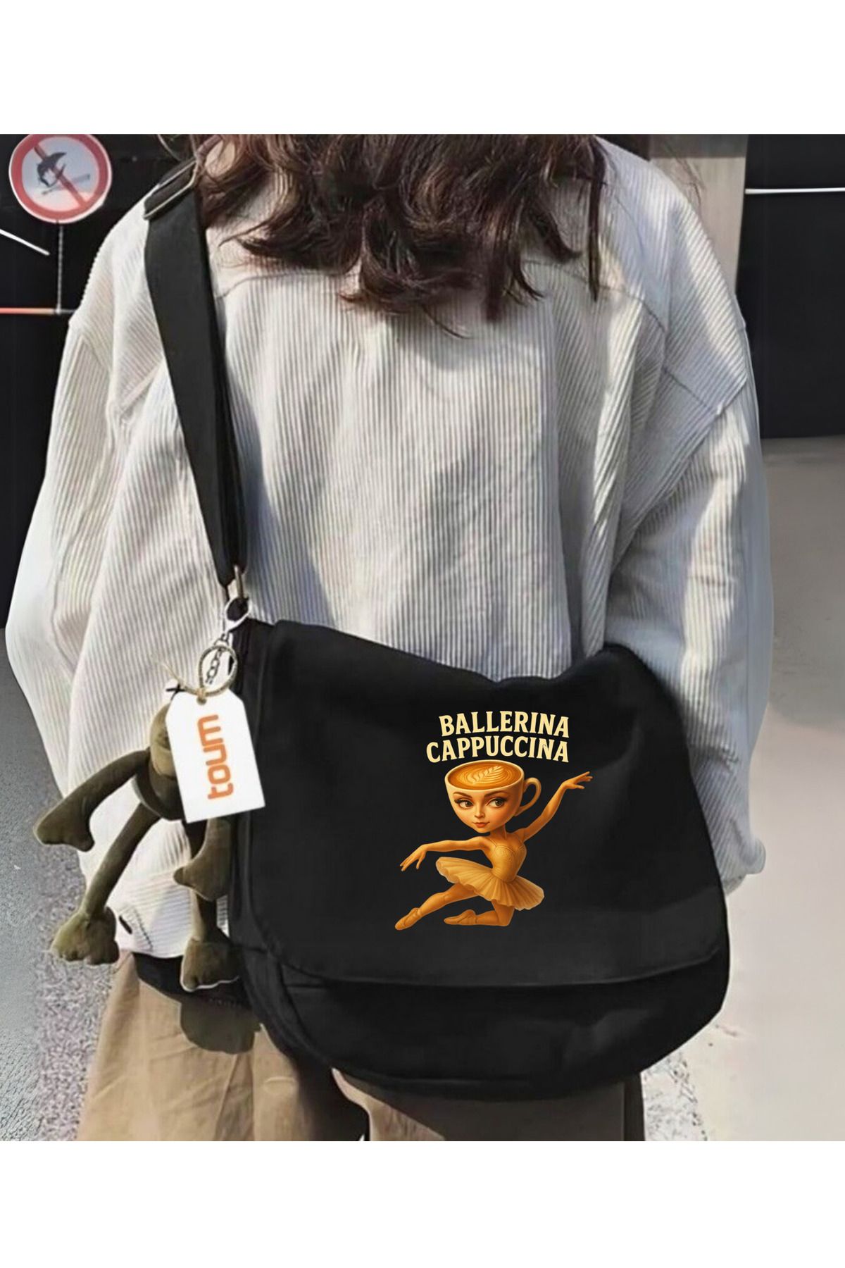 Toum Ballerina Cappuccino Baskılı Unisex Postacı Çantası