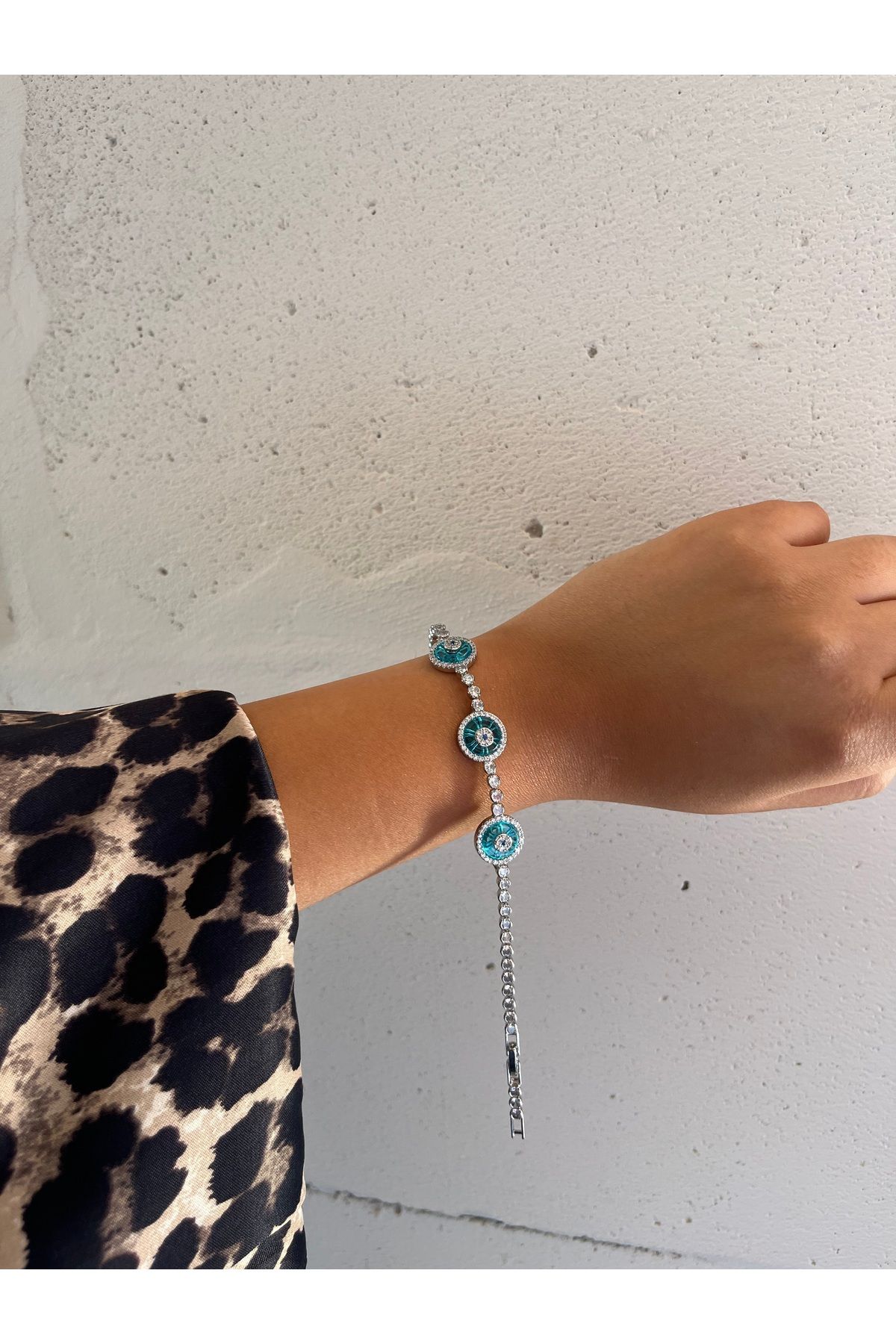 FASHİON JEWELRY Cam Göz Model 3 Nazar Boncuklu Kadın Bileklik 18+2 Cm