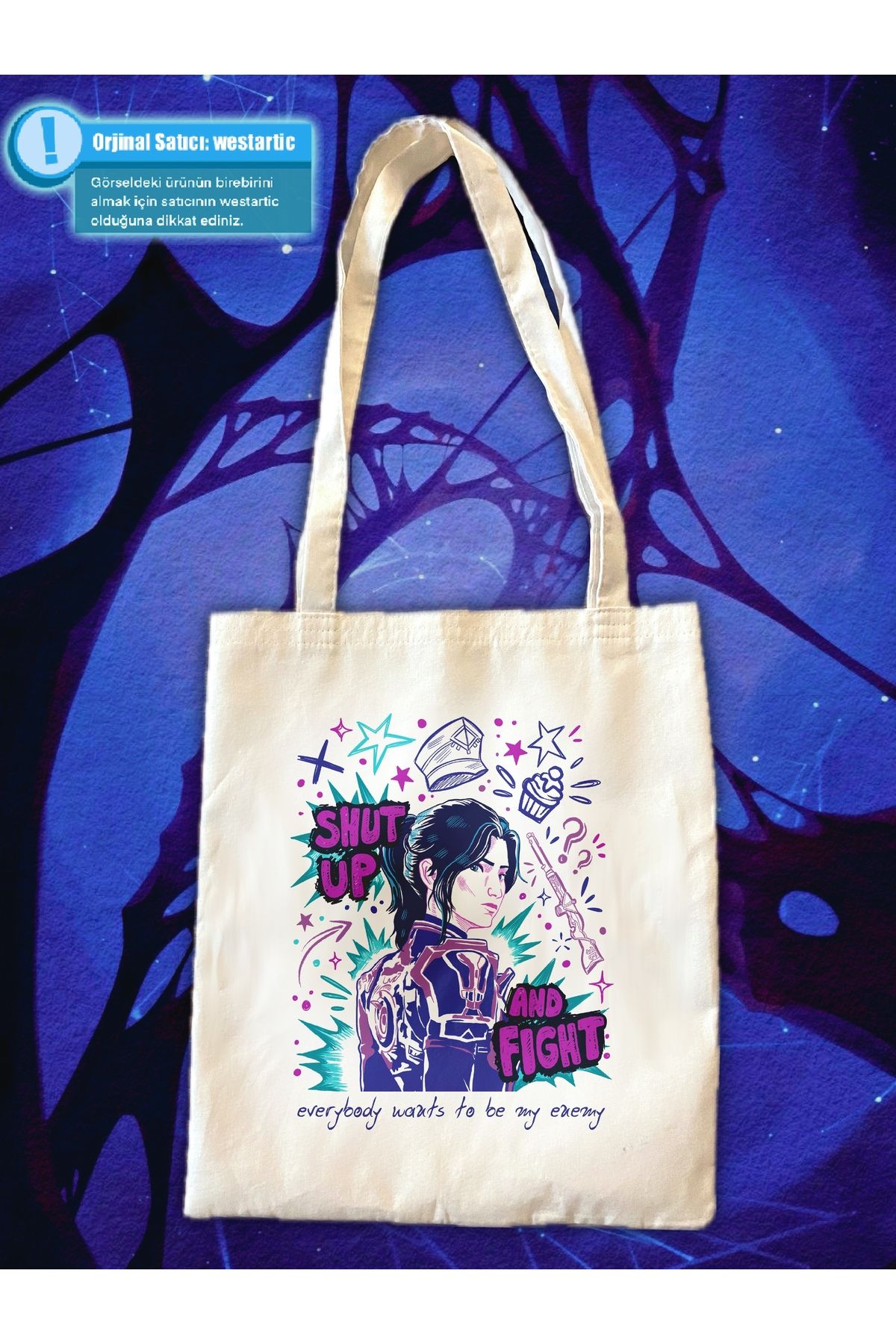westartic Arcane Caitlyn Baskılı Kanvas Bez Kumaş Omuz Çantası - Tote Bag
