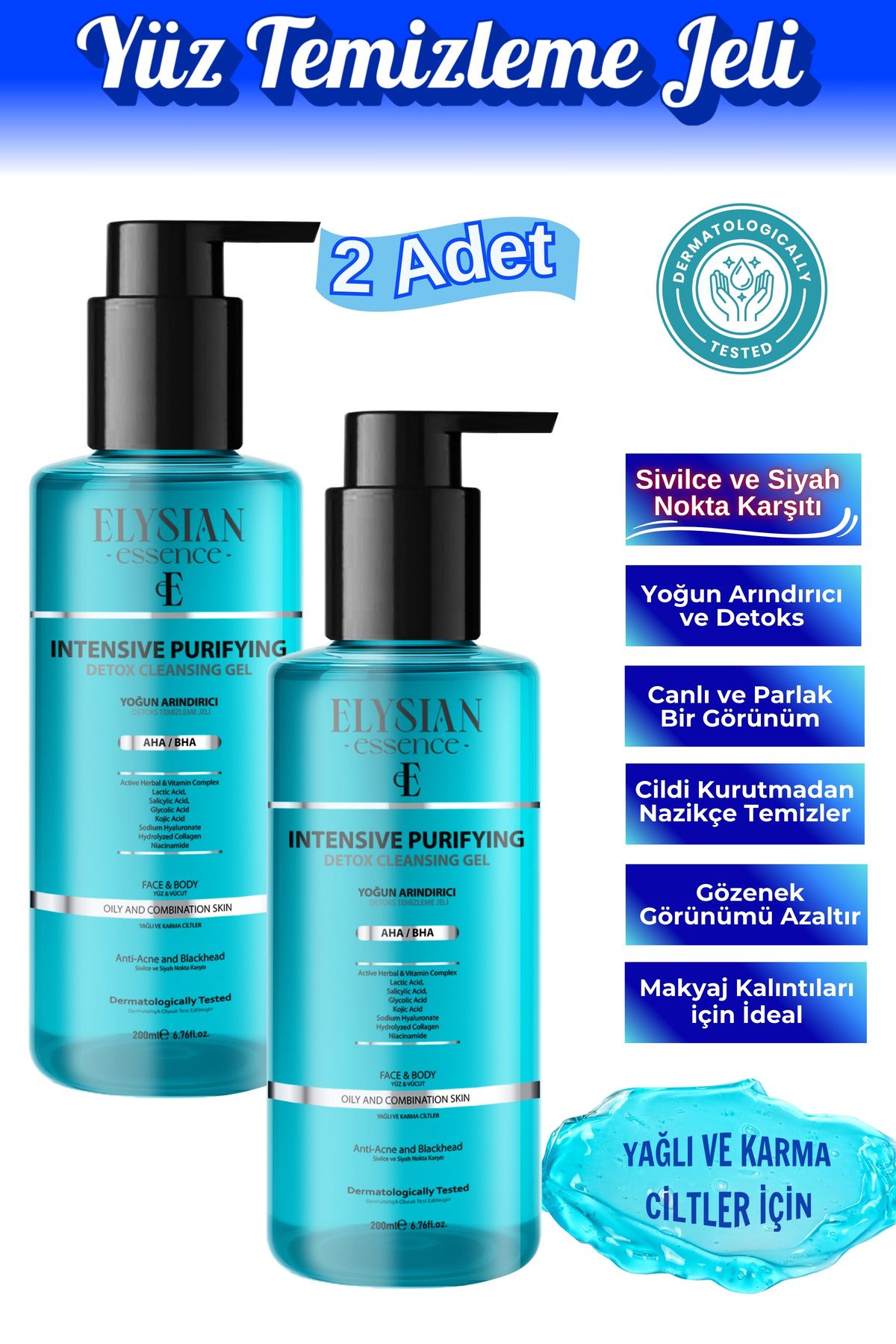 Elysian Essence Yoğun Arındırıcı Detoks Yüz Temizleme Jeli 2'li Set - Akne Ve Siyah Nokta Karşıtı - Aha Bha