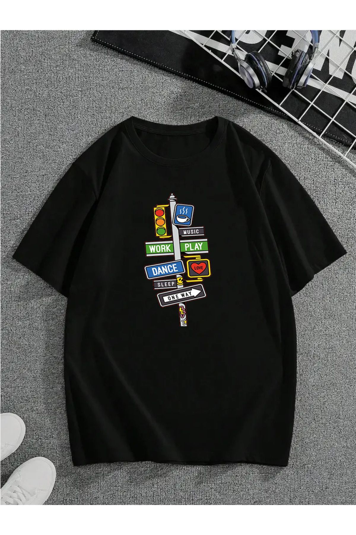 MODA Unisex Oversize Kalıp Işık Baskılı T-Shirt