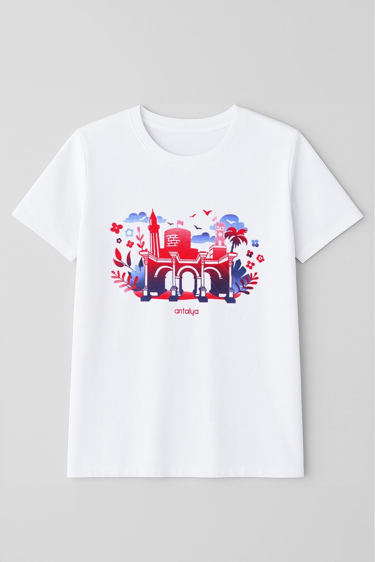 MARKAPIA Erkek Bisiklet Yaka %100 Pamuk Antalya Baskılı Kısa Kollu T-shirt