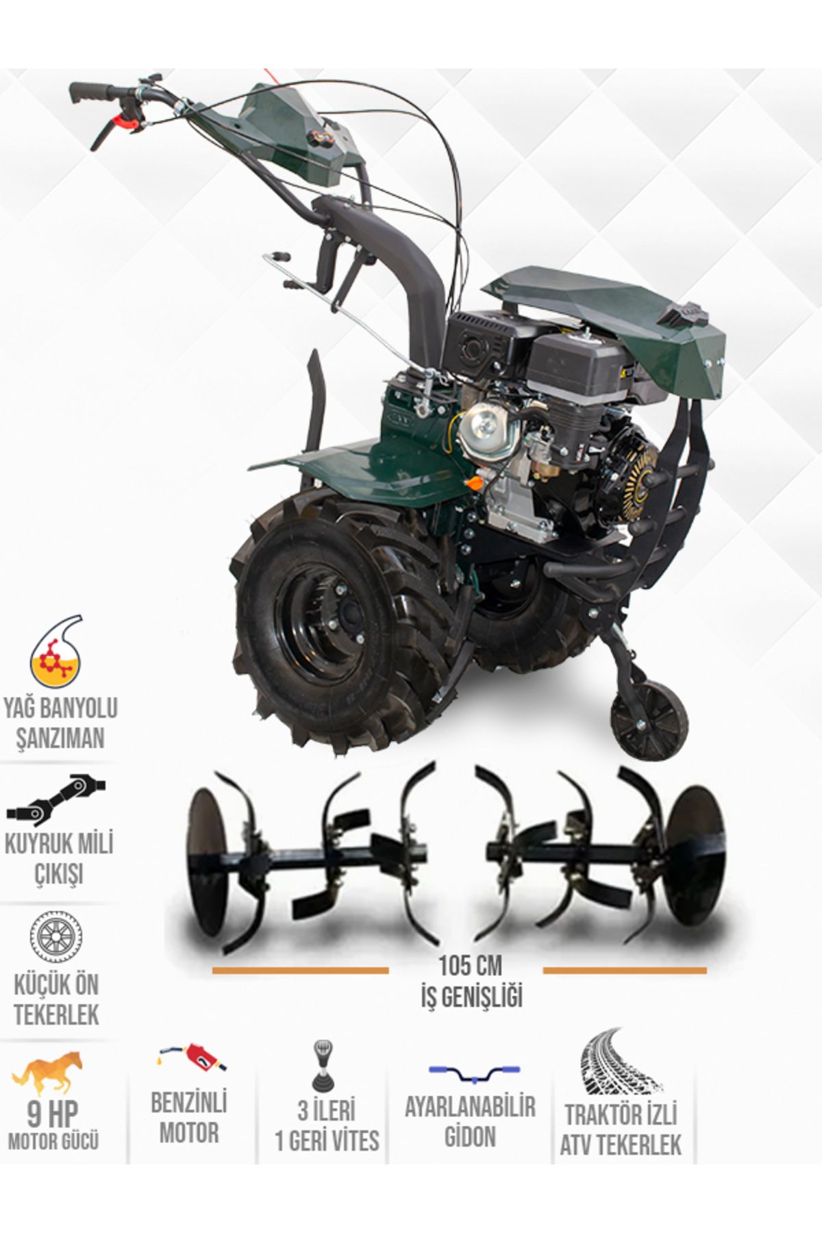Kaan 36S3 9HP BENZİNLİ ÇAPA MAKİNESİ 3X1 Vites