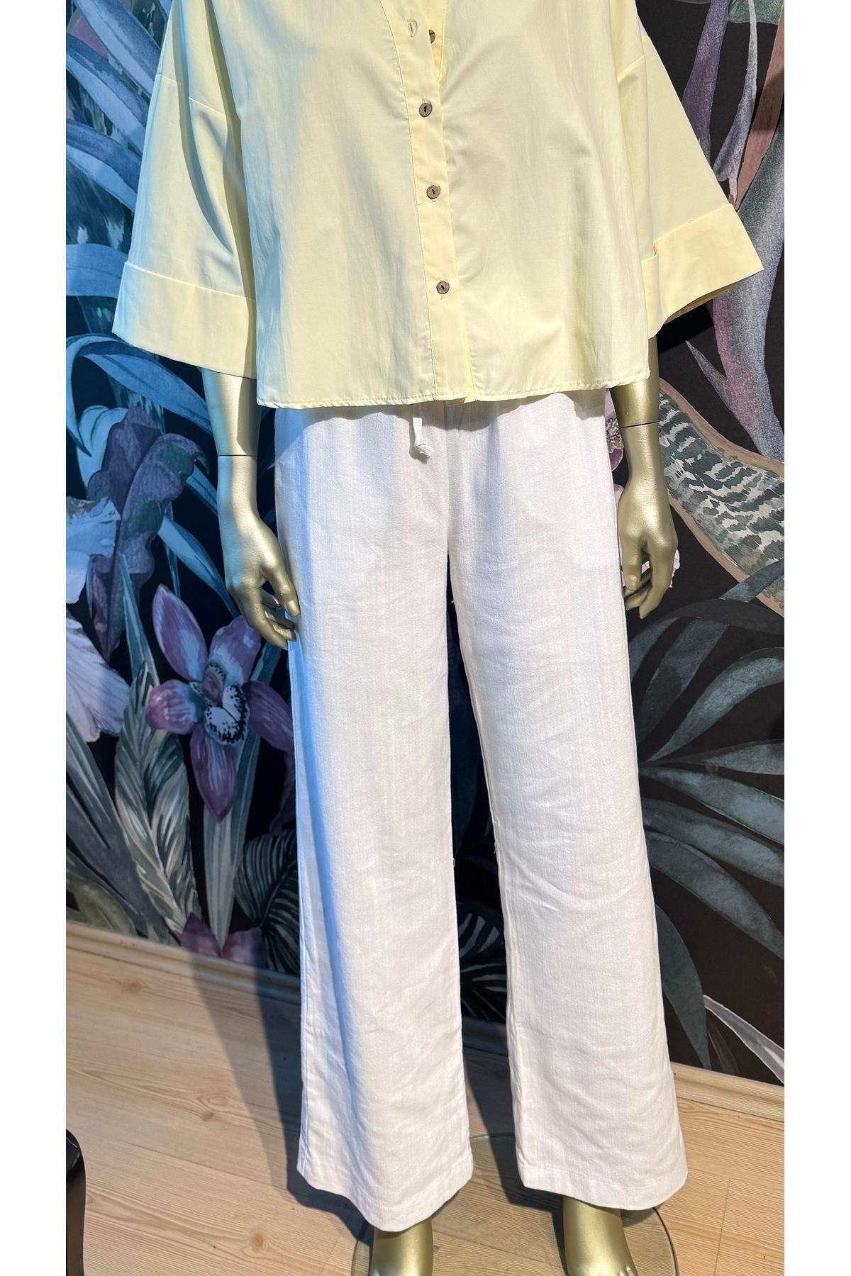 Büşra Butik Beyaz keten pantolon