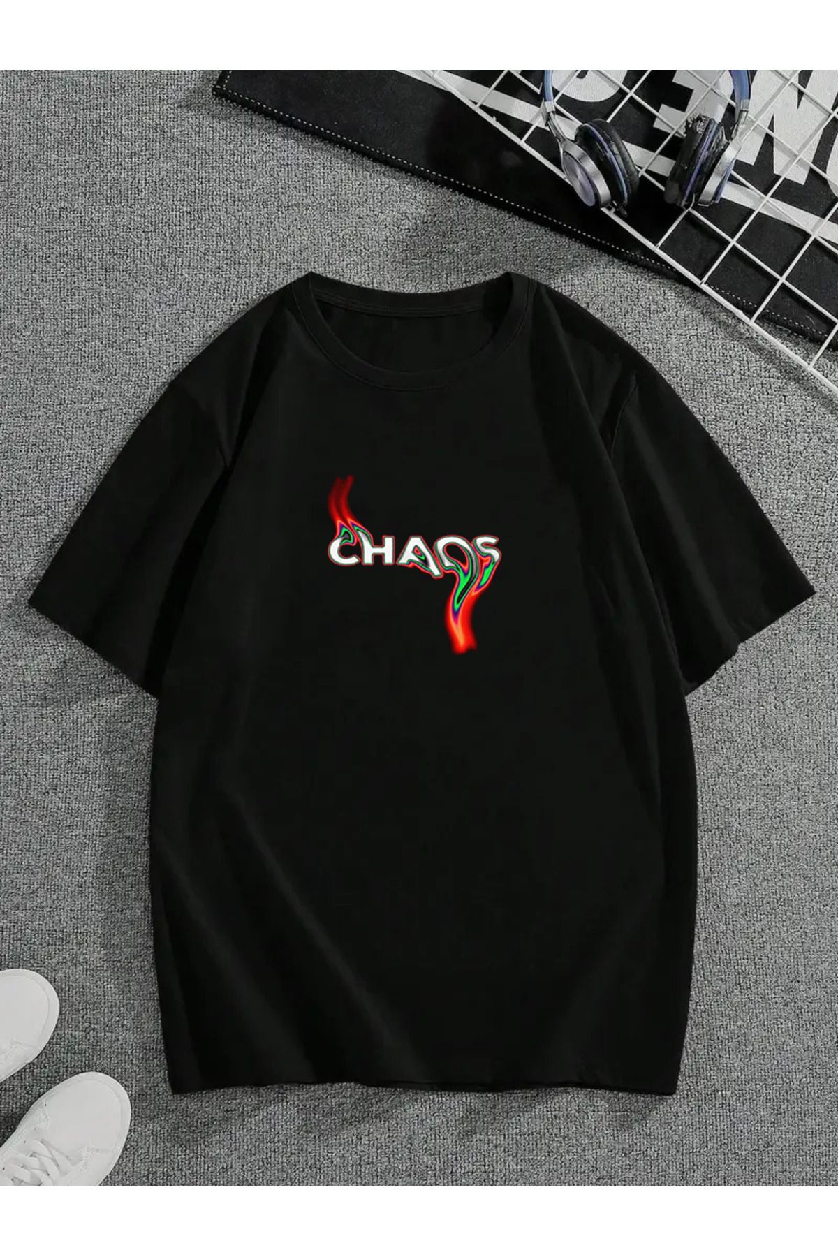 MODA Unisex Oversize Kalıp Chaos Baskılı T-Shirt