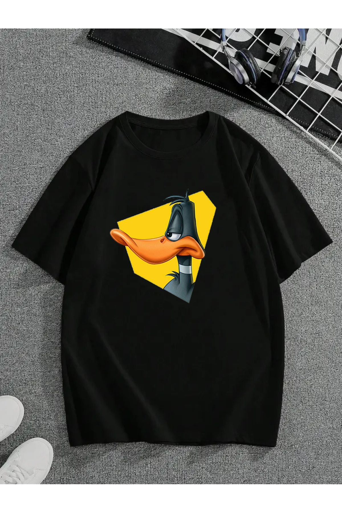 MODA Unisex Oversize Kalıp Duffy Duck Baskılı T-Shirt