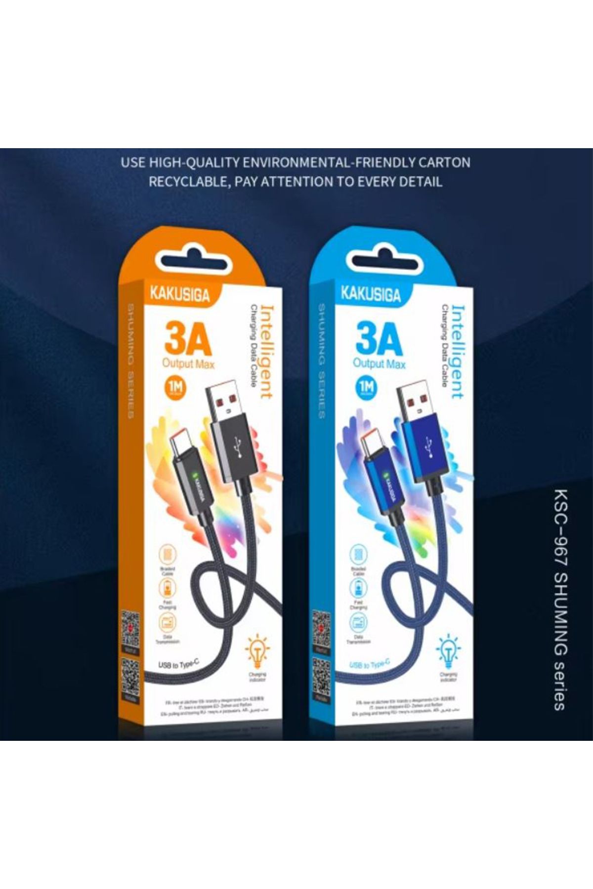 REDz Accessories-Cablu KSC-967, USB la Tip-C, Compatibil cu iPhone 15/16 și Android, Încărcare rapidă 3A, Albastru 3