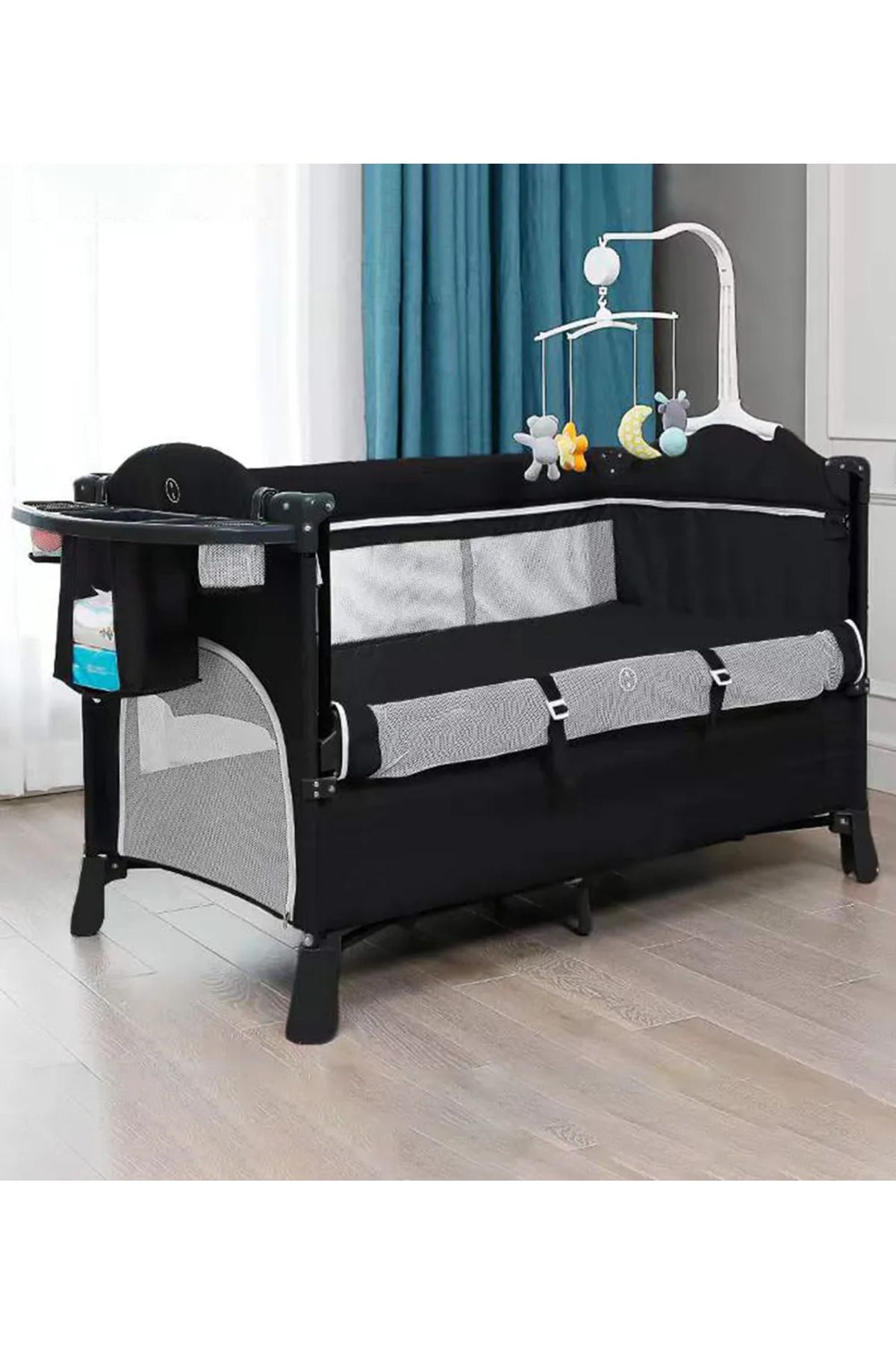 TEKNUM 4'ü 1 Arada Bebek Yanı Beşik Co-Sleeper, Çok Fonksiyonlu Peacock Mavi