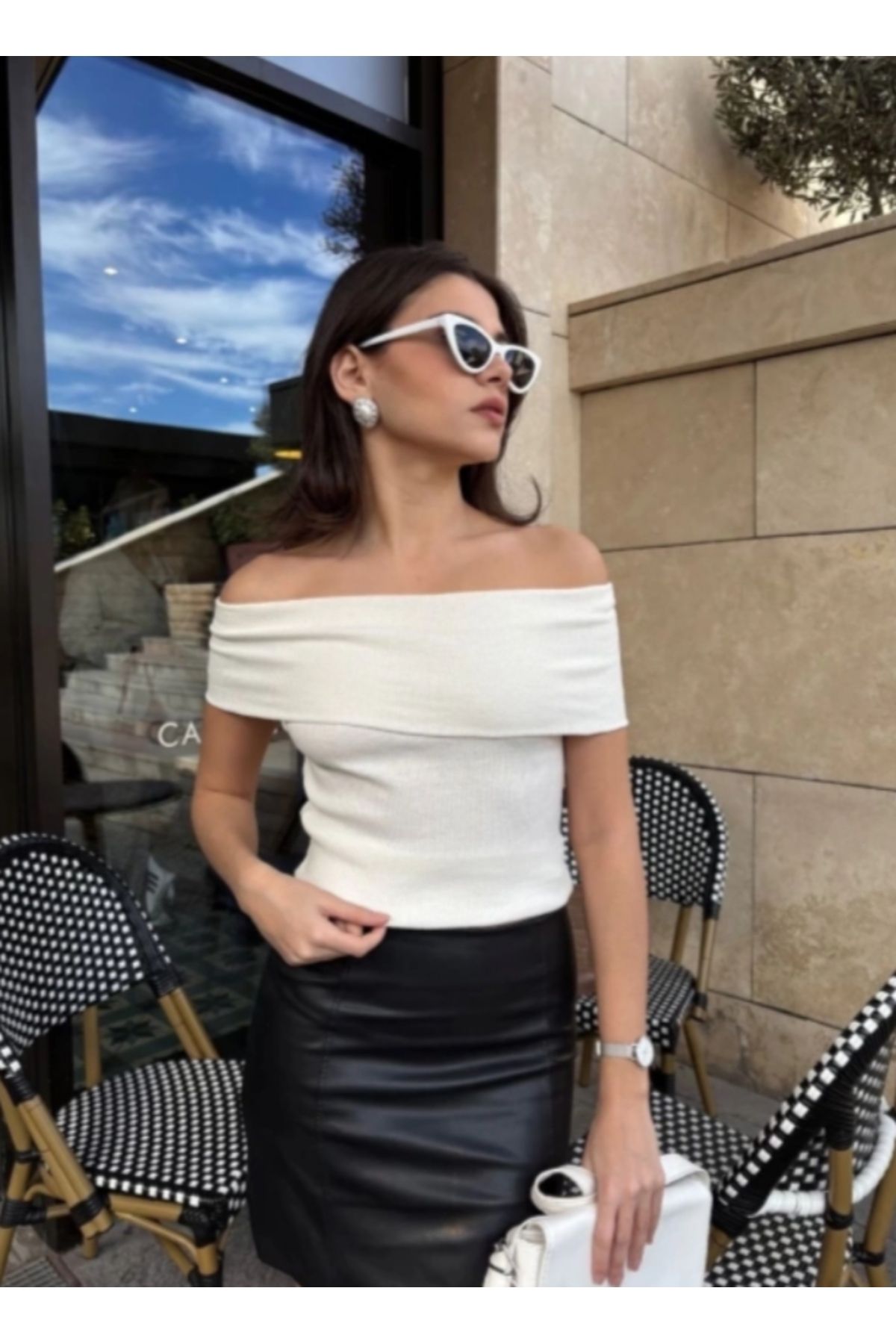 MODA Madonna yaka sıfır kol bluz Gri