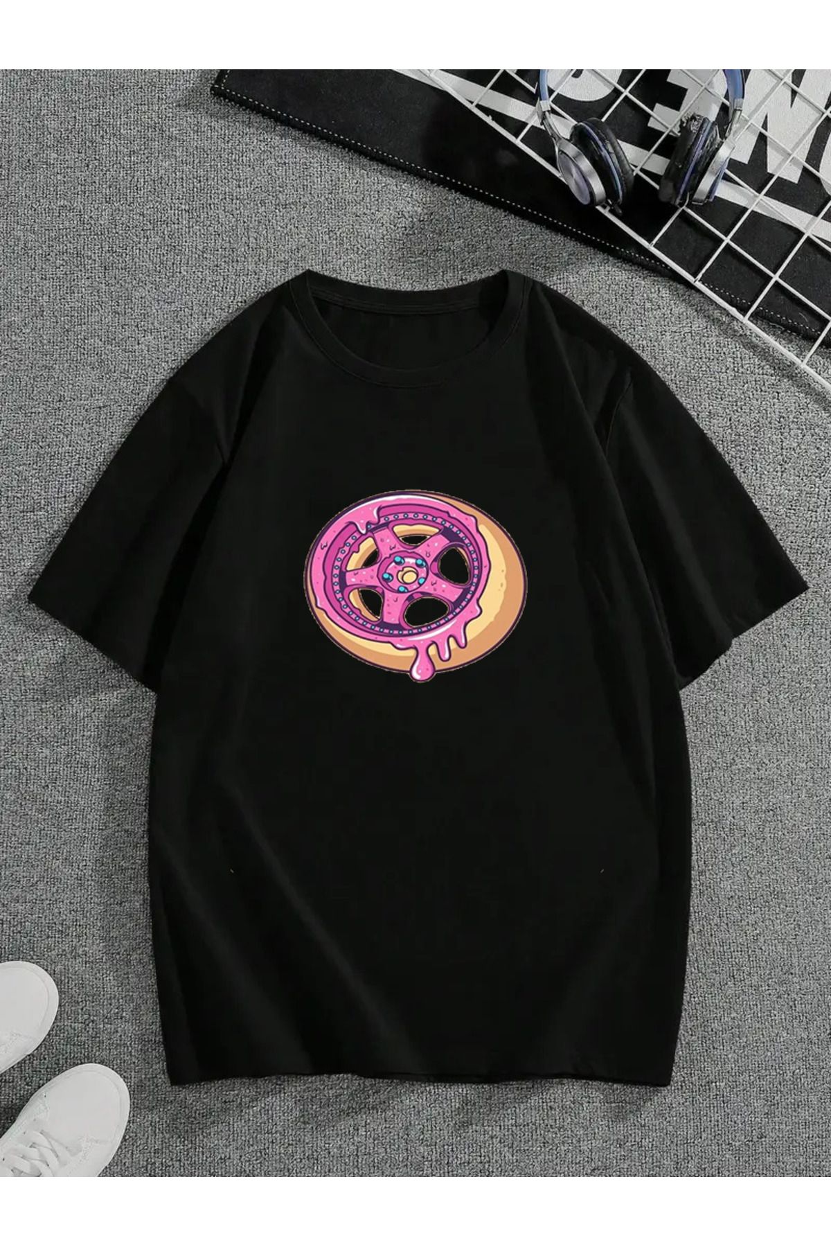MODA Unisex Oversize Kalıp Donut Baskılı T-Shirt