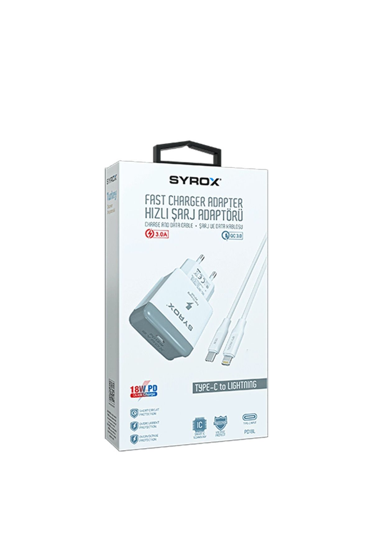 KİLİNCTECHSHOP Syrox PD18L Type-C Başlık Giriş | Iphone Kablolu 18 W 3.0 Amper Pd Ev Şarj Aleti